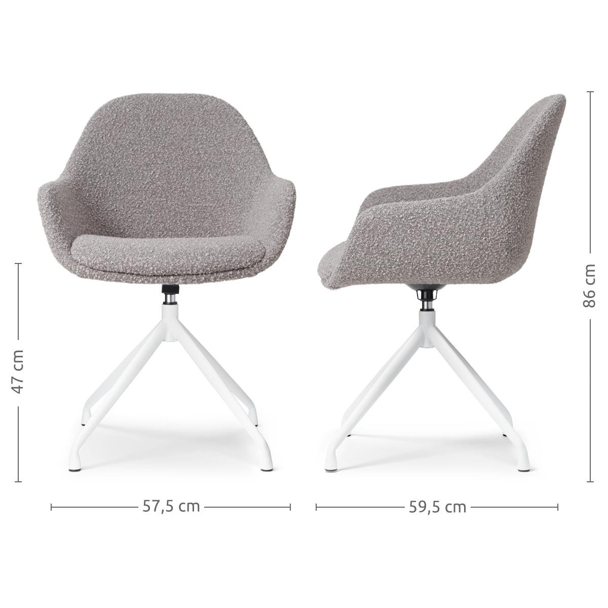 Nolon Nola-Mae Draaibare Eetkamerstoelen Bouclé Taupe - Wit - 2x