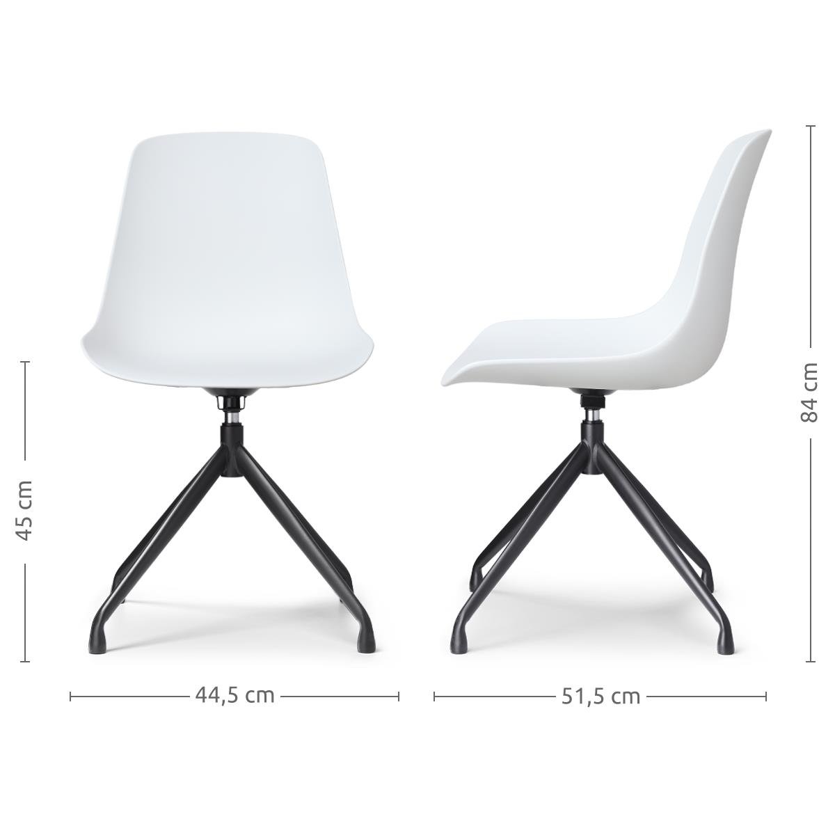 Nolon Nola-Pip Draaibare Eetkamerstoelen Wit - Zwart Onderstel - 2x