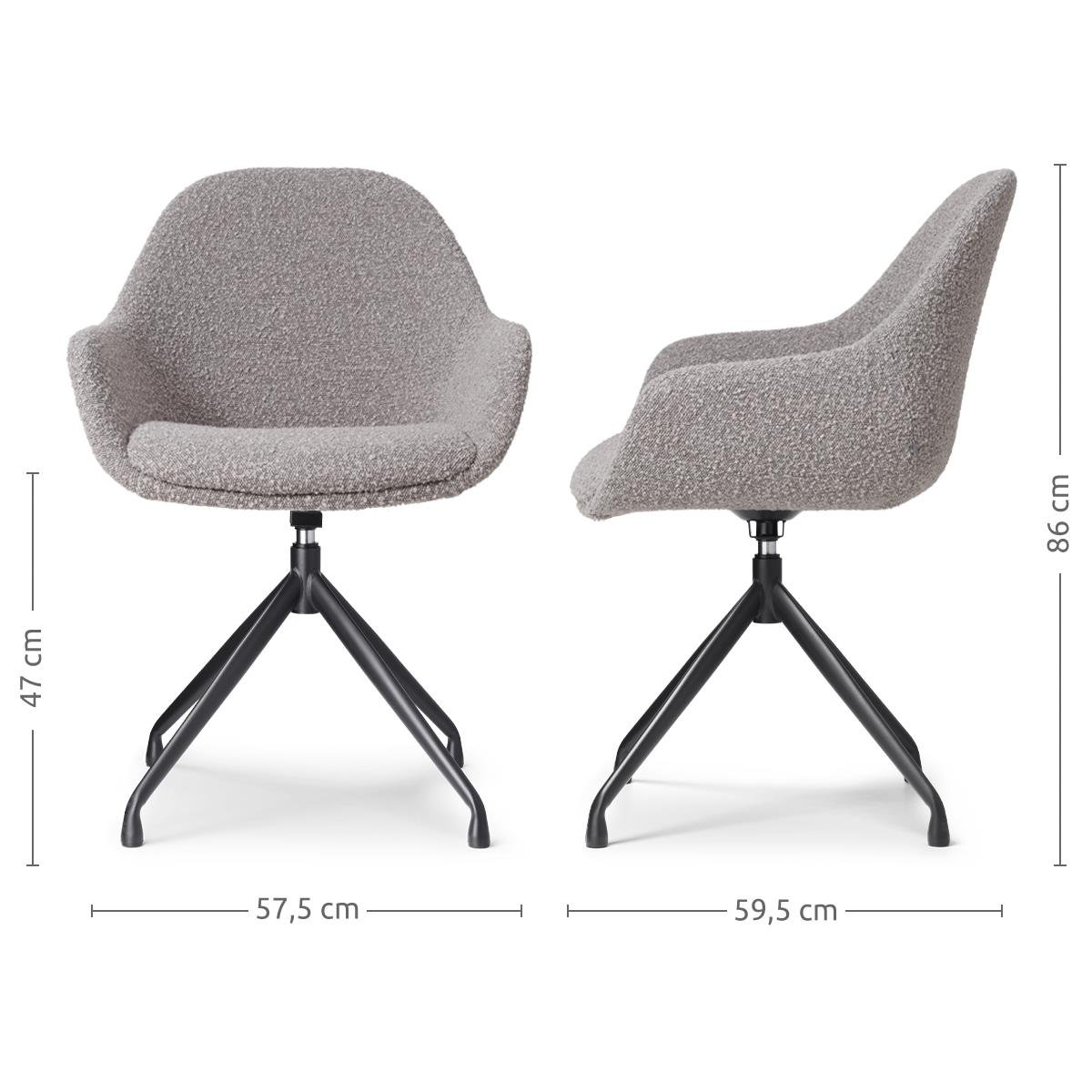 Nolon Nola-Mae Draaibare Eetkamerstoelen Bouclé Taupe - Zwart - 2x