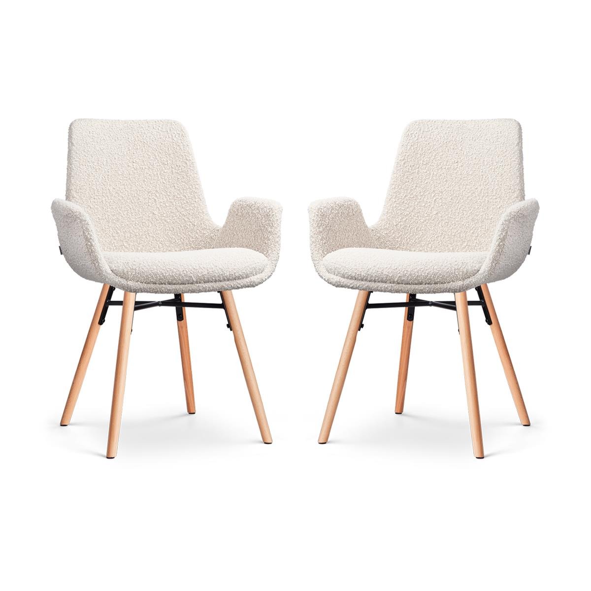 Nolon Nena-Eef Eetkamerstoelen Set van 2 - Bouclé Beige - Naturel Hout