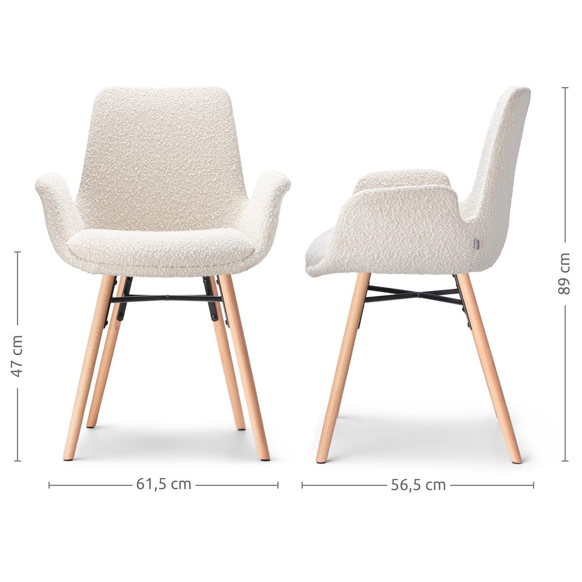 Nolon Nena-Eef Eetkamerstoelen Set van 2 - Bouclé Beige - Naturel Hout