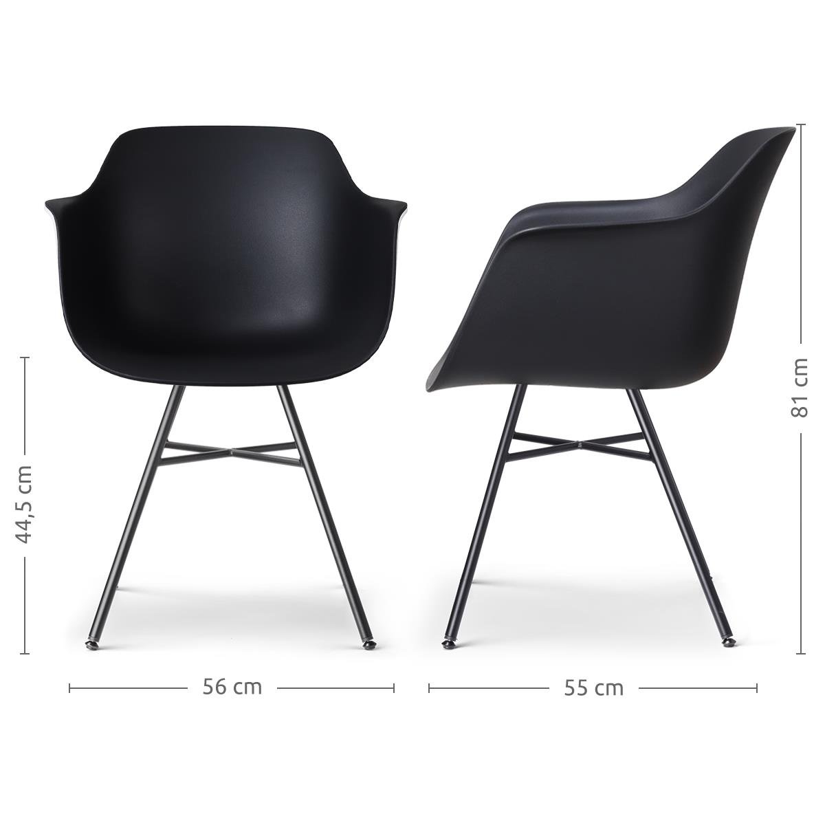 Nolon Noa-Puk Eetkamerstoelen Set van 2 - Zwart - Zwart Onderstel