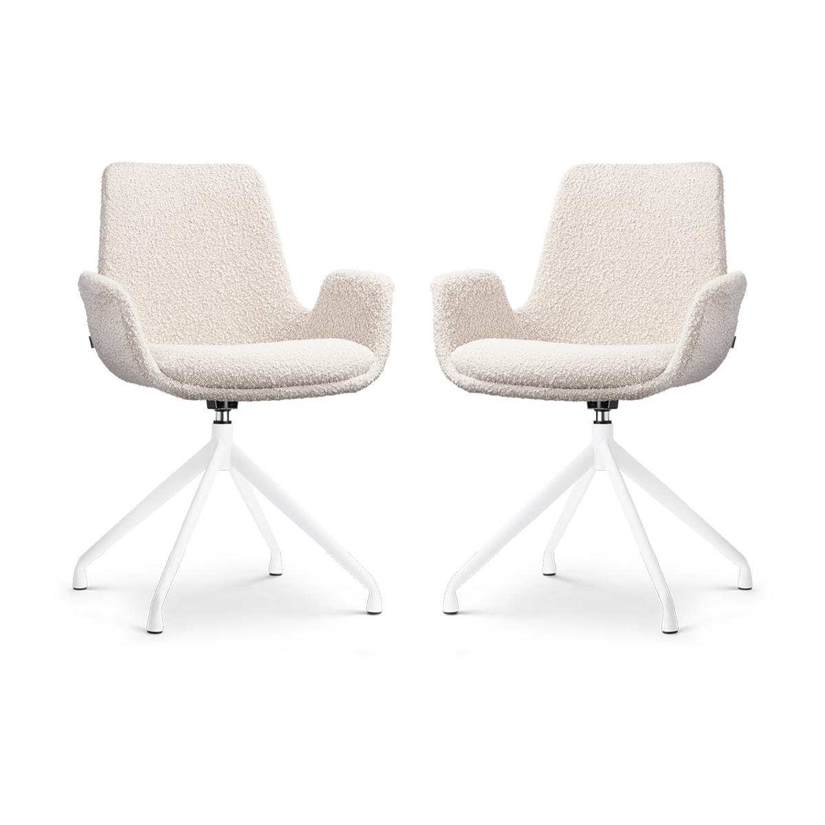 Nolon Nola-Eef Draaibare Eetkamerstoelen Bouclé Beige - Wit - 2x
