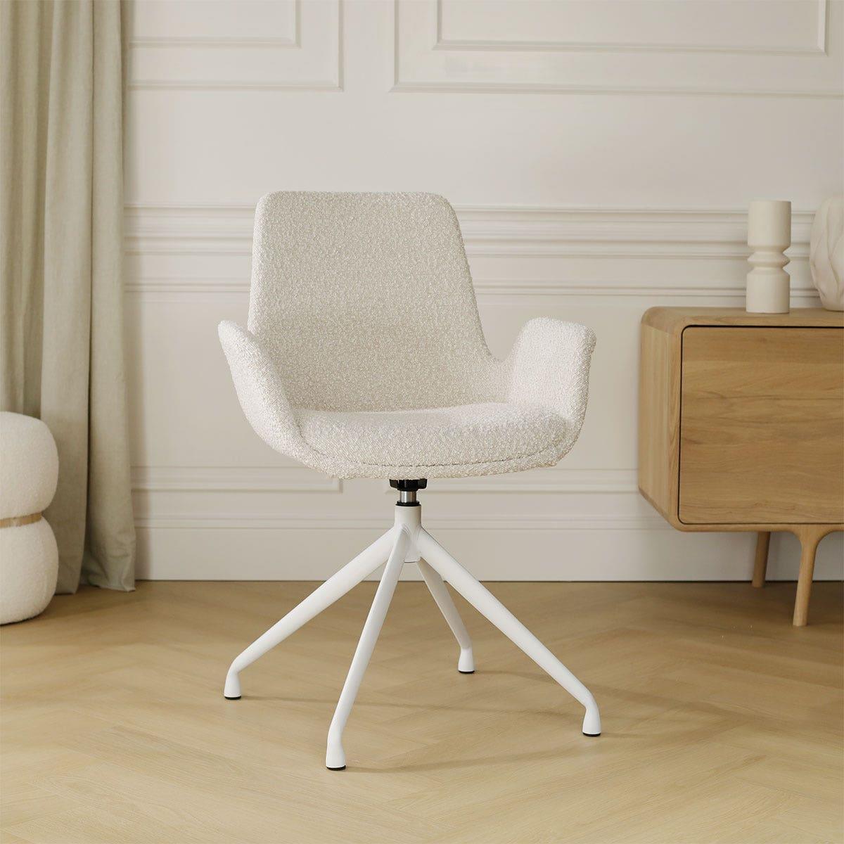 Nolon Nola-Eef Draaibare Eetkamerstoelen Bouclé Beige - Wit - 2x