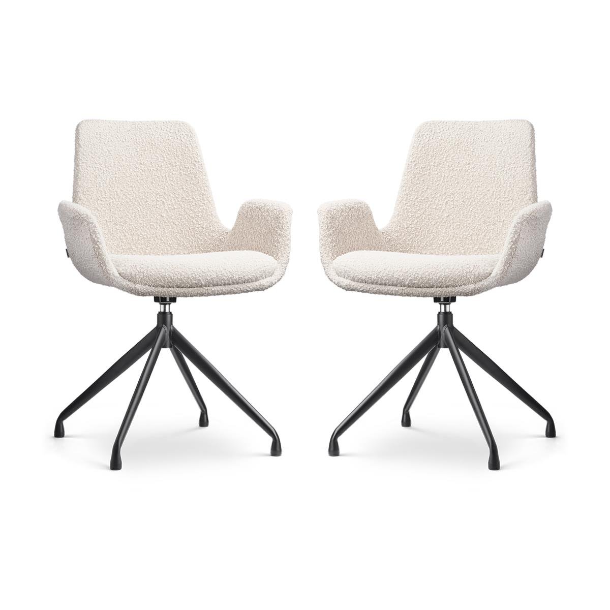 Nolon Nola-Eef Draaibare Eetkamerstoelen Bouclé Beige - Zwart - 2x