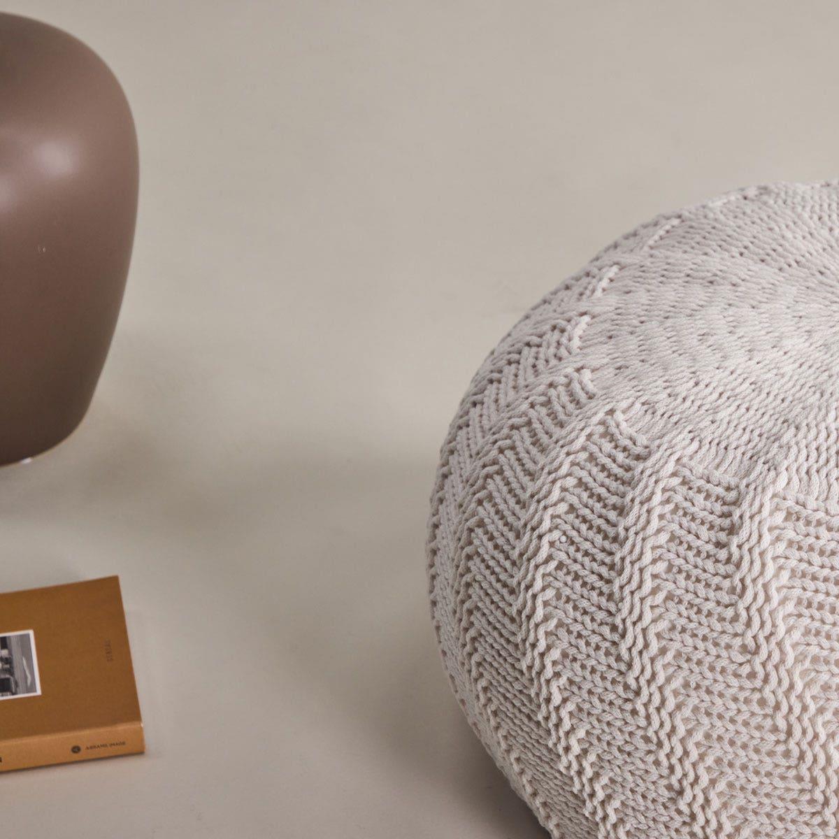 Nest living Dina Ronde Gebreide Poef Ø 45 cm - Crême
