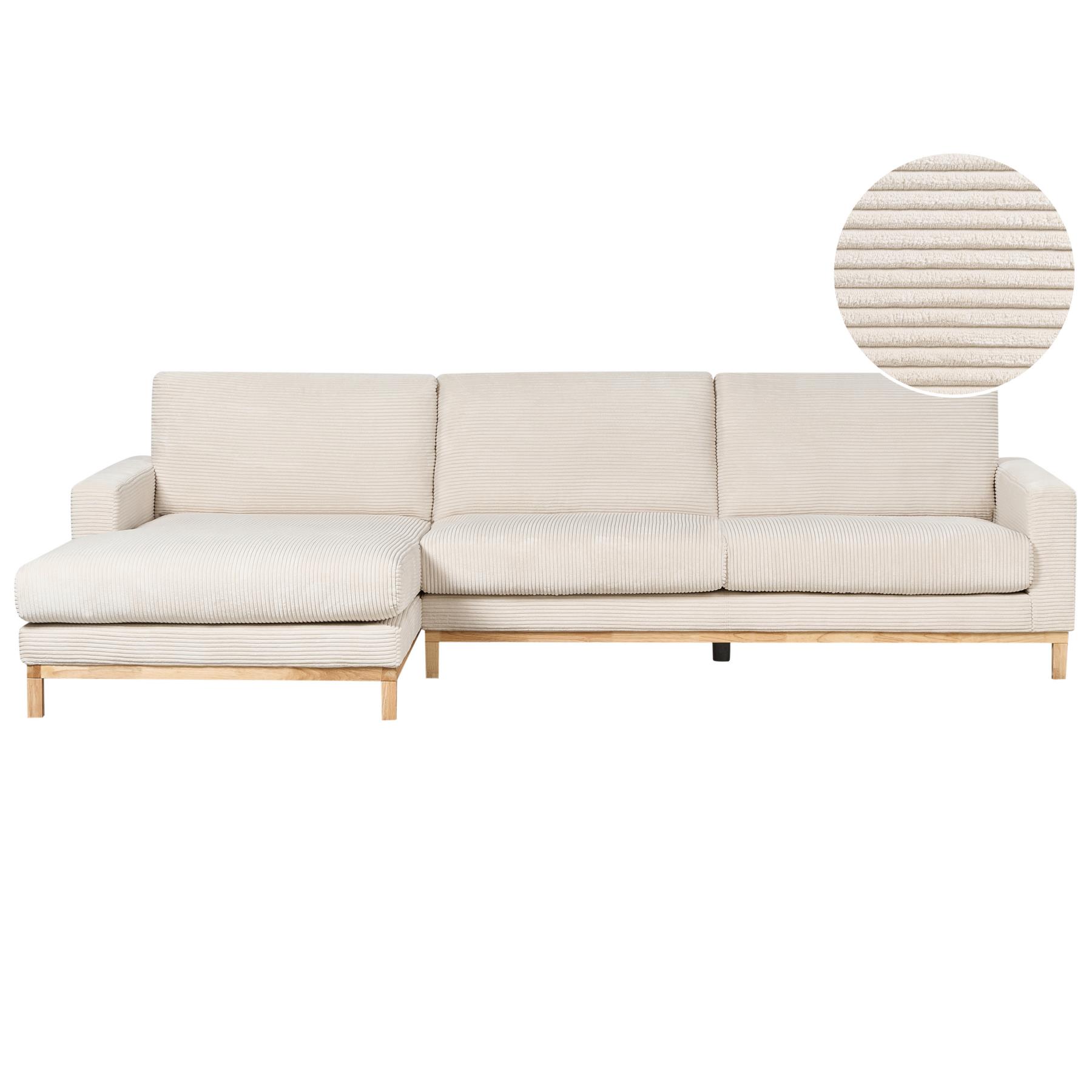 Beliani - SIGGARD - Hoekbank - Lichtbeige - Rechtszijdig - Corduroy
