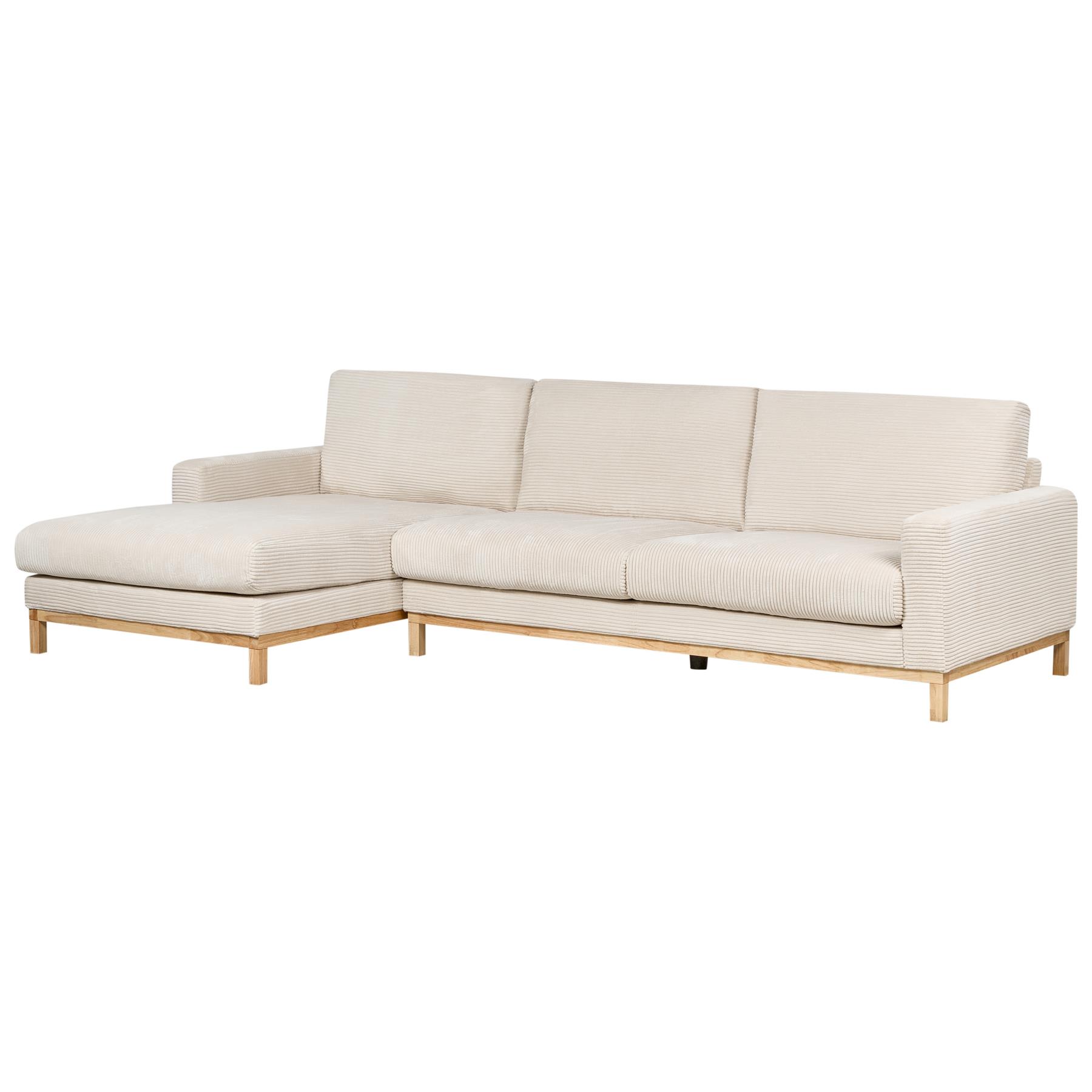 Beliani - SIGGARD - Hoekbank - Lichtbeige - Rechtszijdig - Corduroy