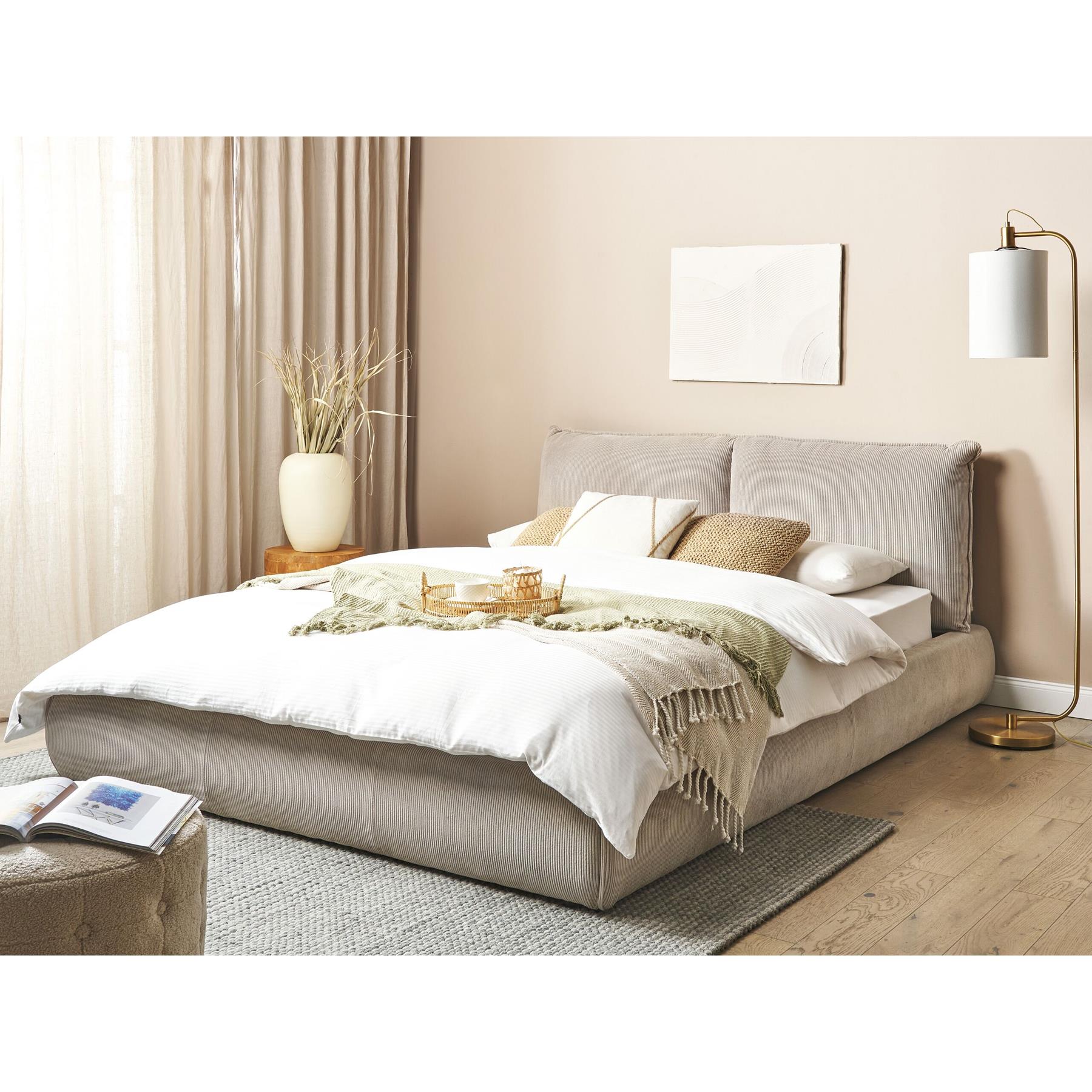 Beliani - VINAY - Tweepersoonsbed - Taupe - 160 x 200 cm - Corduroy