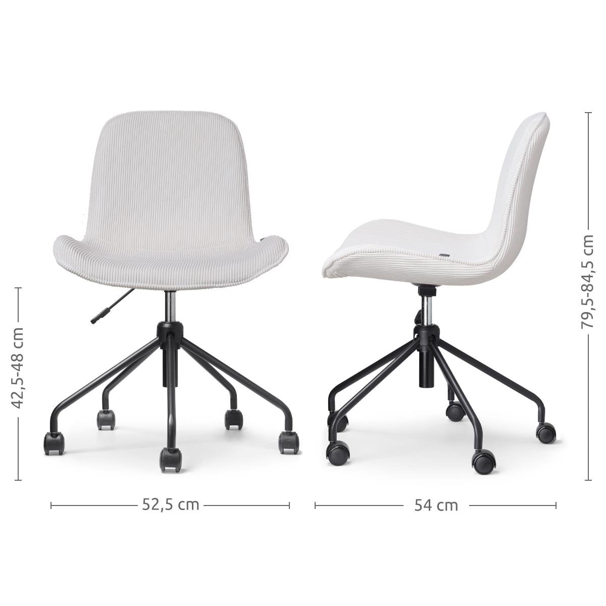 Nolon Nout-Fé Bureaustoelen Set van 2 - Rib Crème - Zwart Onderstel