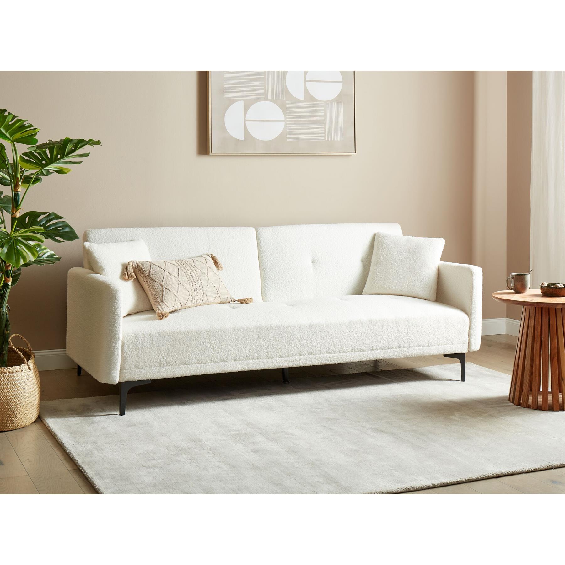 Beliani - LUCAN - Slaapbank 3-zits - Off-white - Polyester