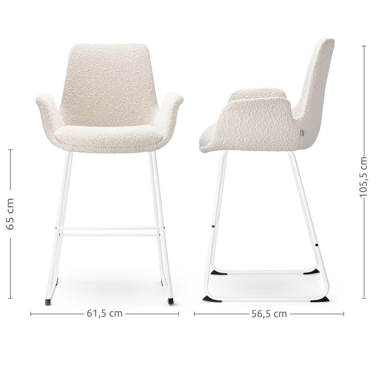 Nolon Nino-Eef Barkrukken Set van 2 - Bouclé Beige - Wit - 65 cm