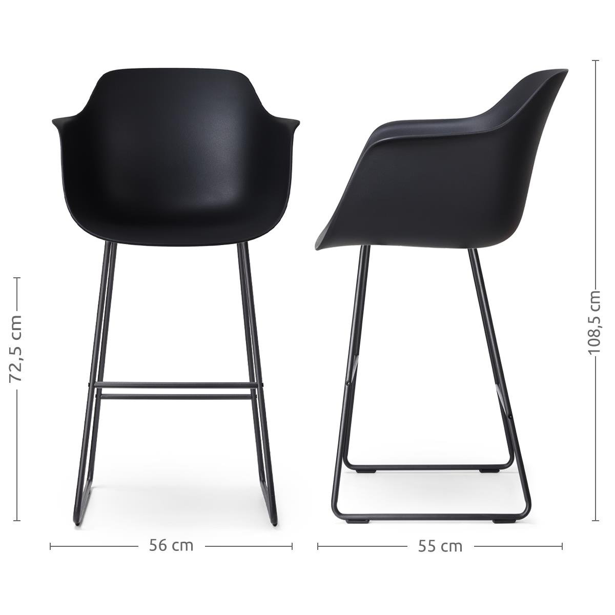Nolon Nino-Puk barkruk zwart - zwart onderstel - 75 cm - set van 2