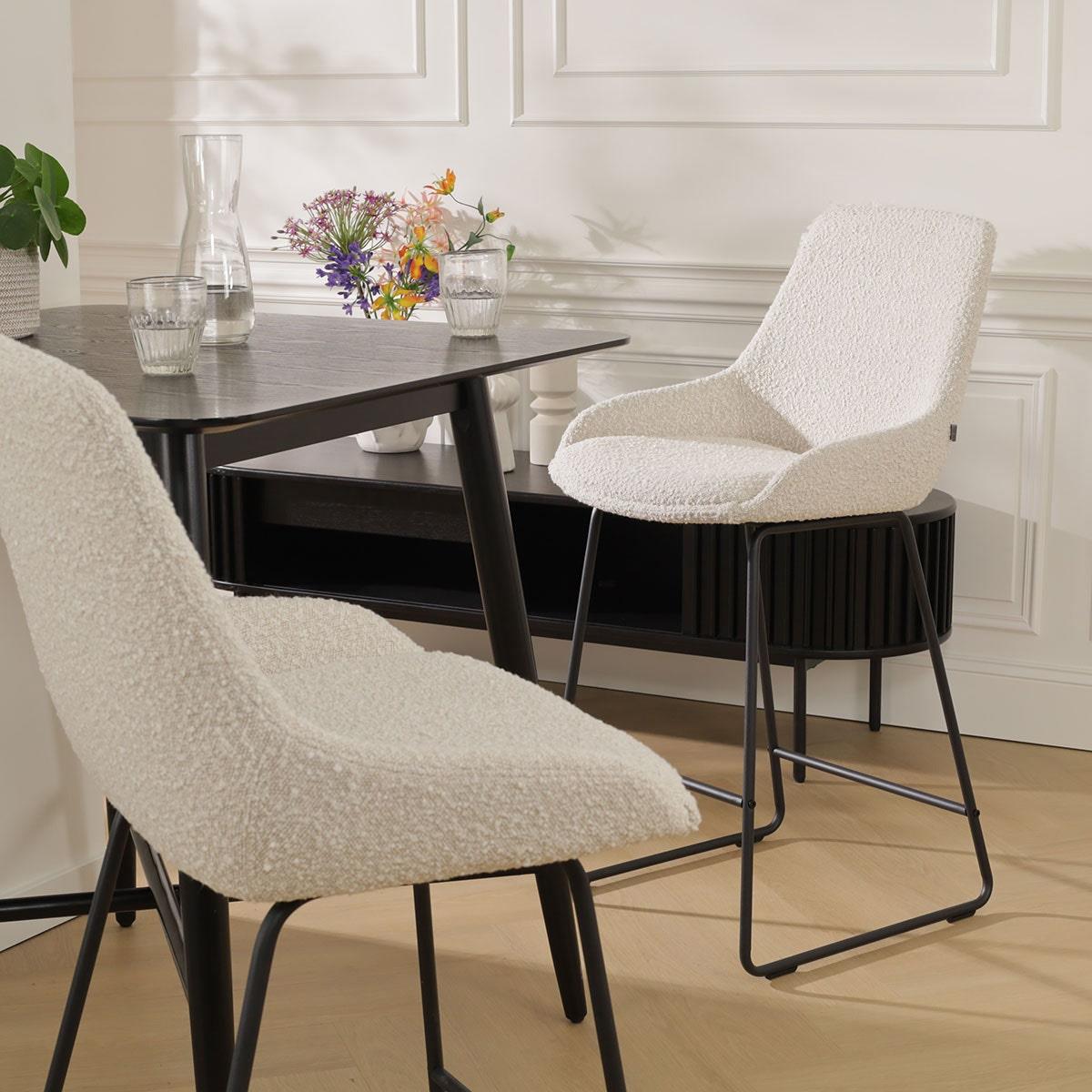 Nolon Nino-Isa Barkrukken Set van 2 - Bouclé Beige - Zwart - 65 cm