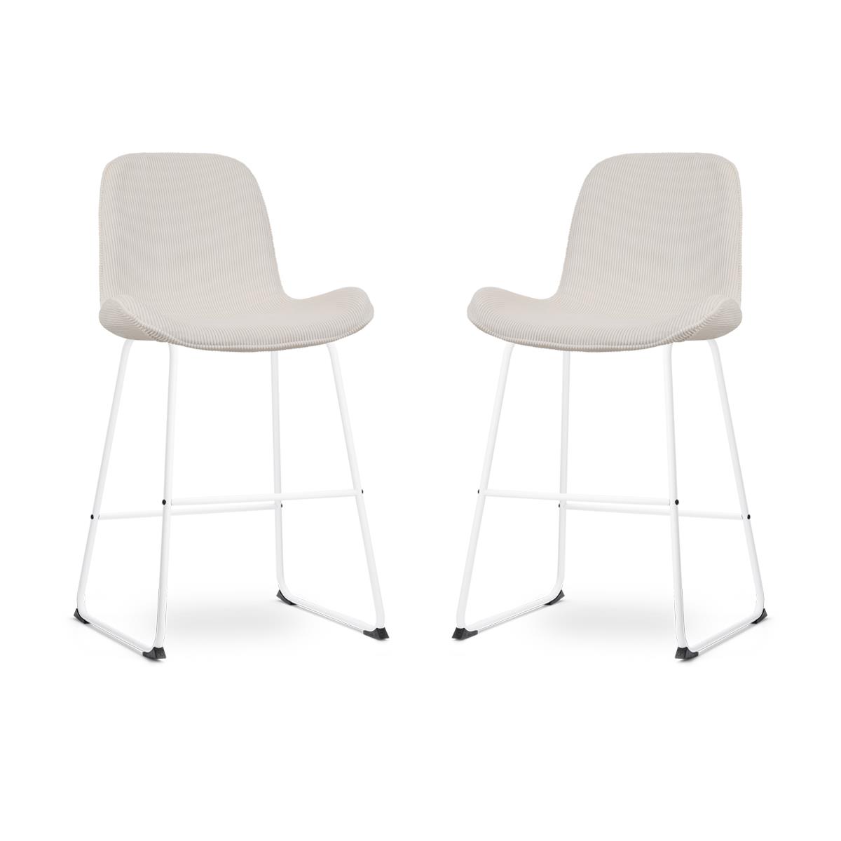 Nolon Nino-Fé Barkrukken Set van 2 - Ribstof Crème - Wit - 65 cm