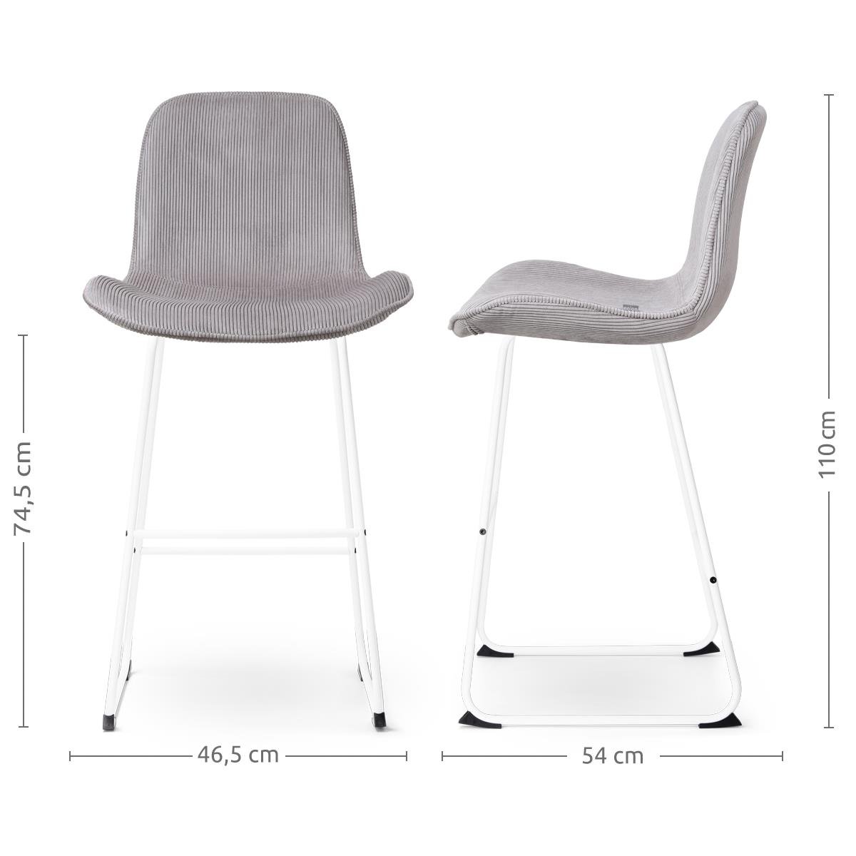 Nolon Nino-Fé Barkrukken Set van 2 - Ribstof Warm Grijs - Wit - 75 cm