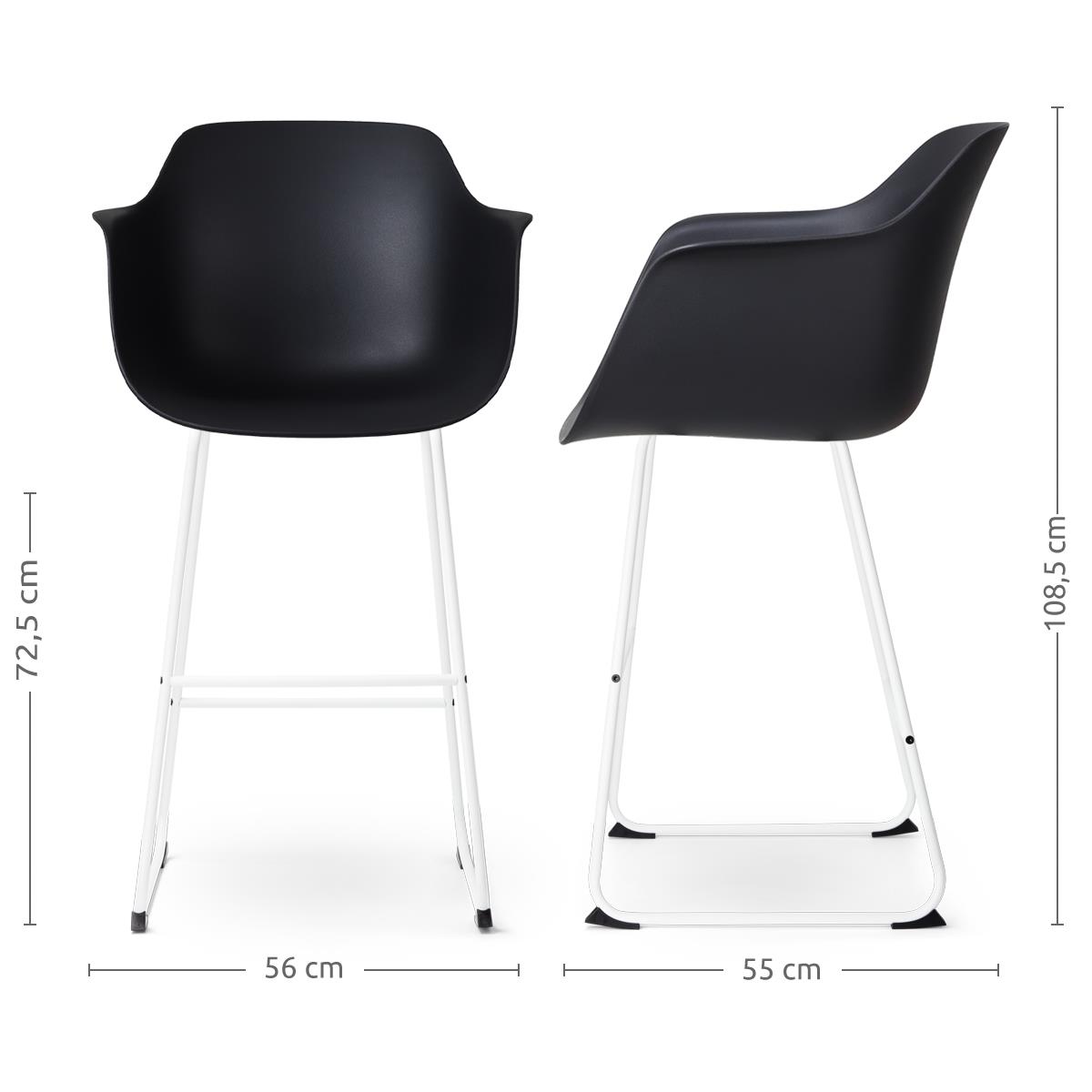 Nolon Nino-Puk barkruk zwart - wit onderstel - 75 cm - set van 2