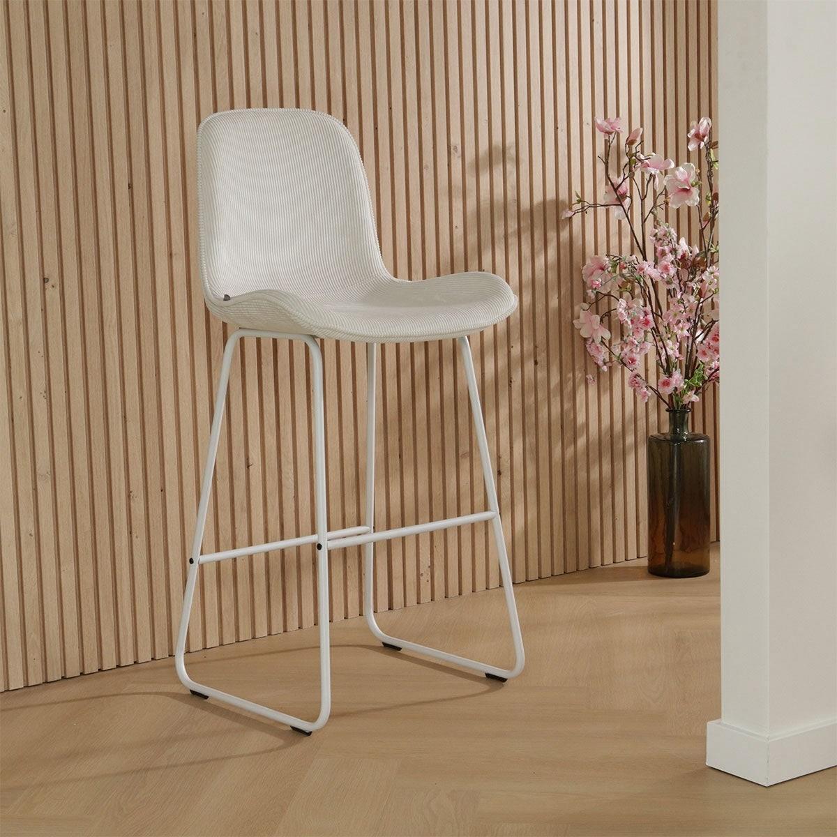 Nolon Nino-Fé Barkrukken Set van 2 - Ribstof Crème - Wit - 75 cm