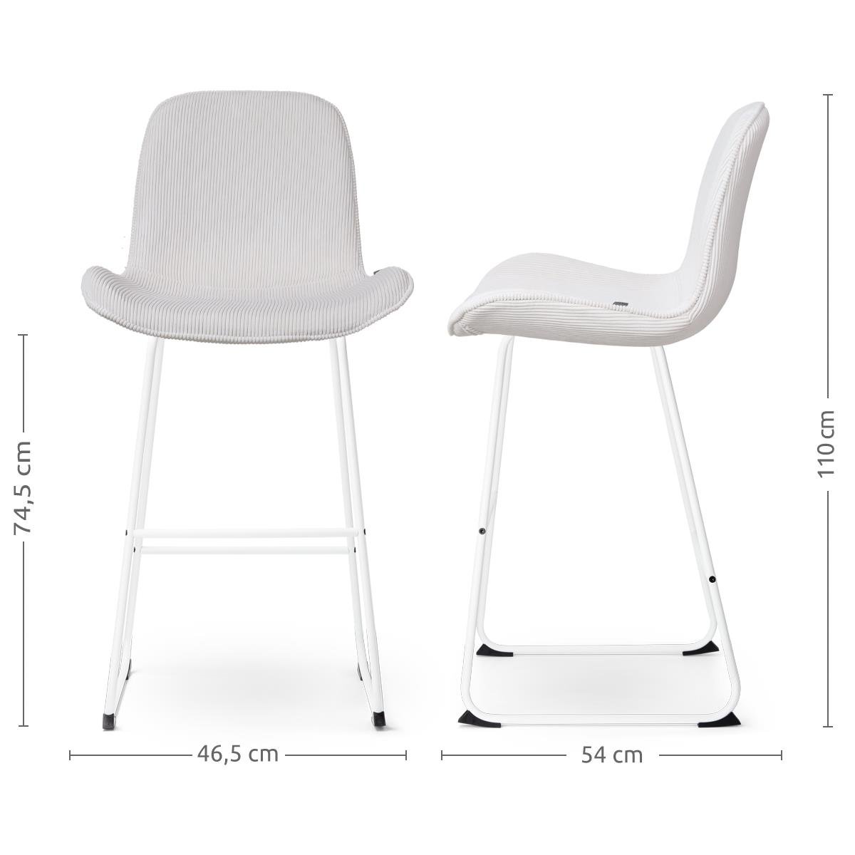 Nolon Nino-Fé Barkrukken Set van 2 - Ribstof Crème - Wit - 75 cm