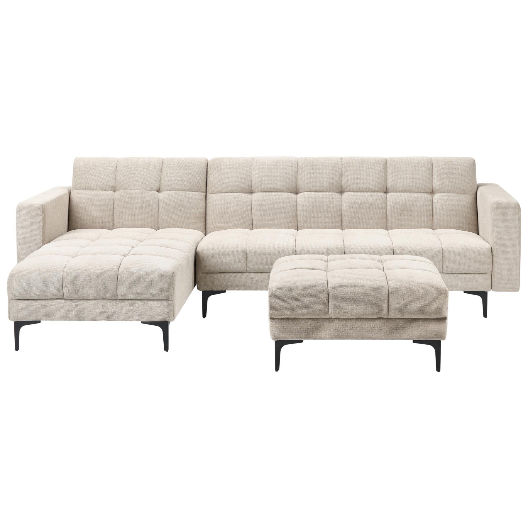 Beliani-ALNES-Hoekbank met ottomaan-Beige-Rechtszijdig-Polyester