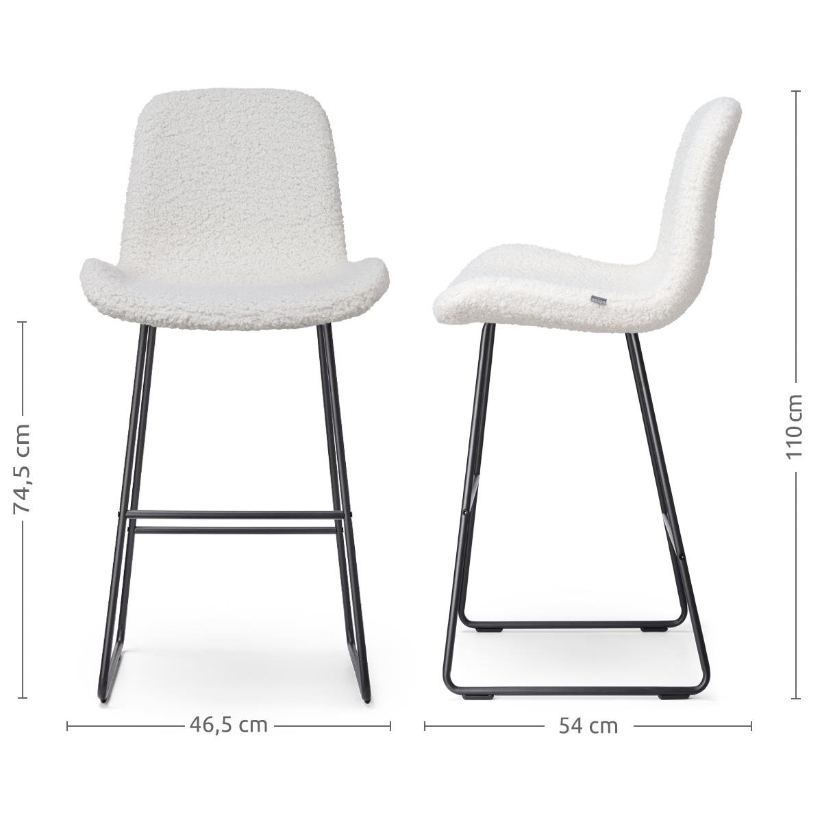 Nolon Nino-Fé Barkrukken Set van 2 - Teddy Wit - Zwart - 75 cm