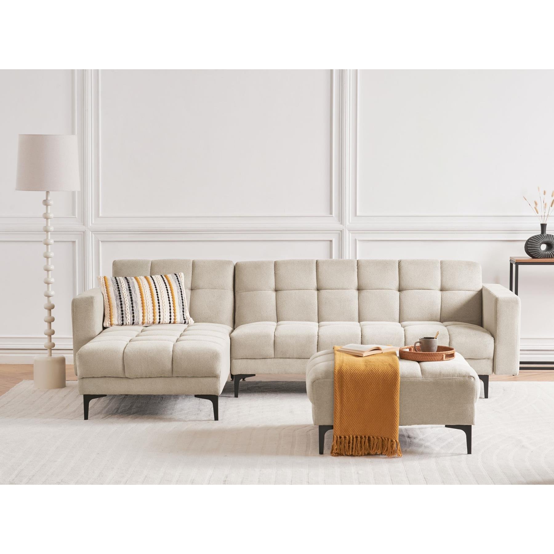 Beliani-ALNES-Hoekbank met ottomaan-Beige-Rechtszijdig-Polyester