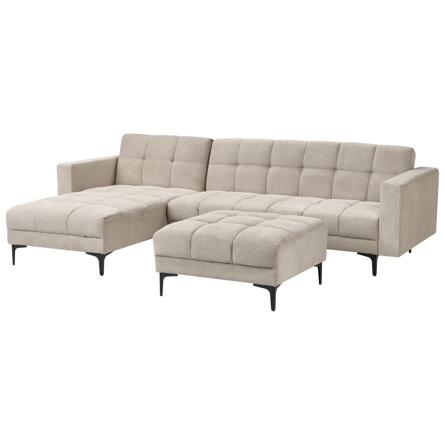Beliani-ALNES-Hoekbank met ottomaan-Beige-Rechtszijdig-Polyester