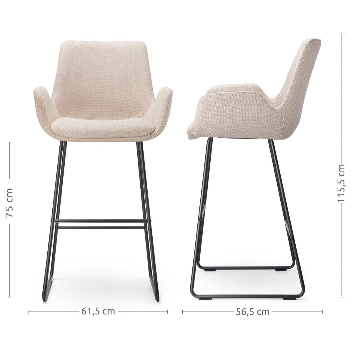 Nolon Nino-Eef Barkrukken Set van 2 - Beige - Zwart - 75 cm