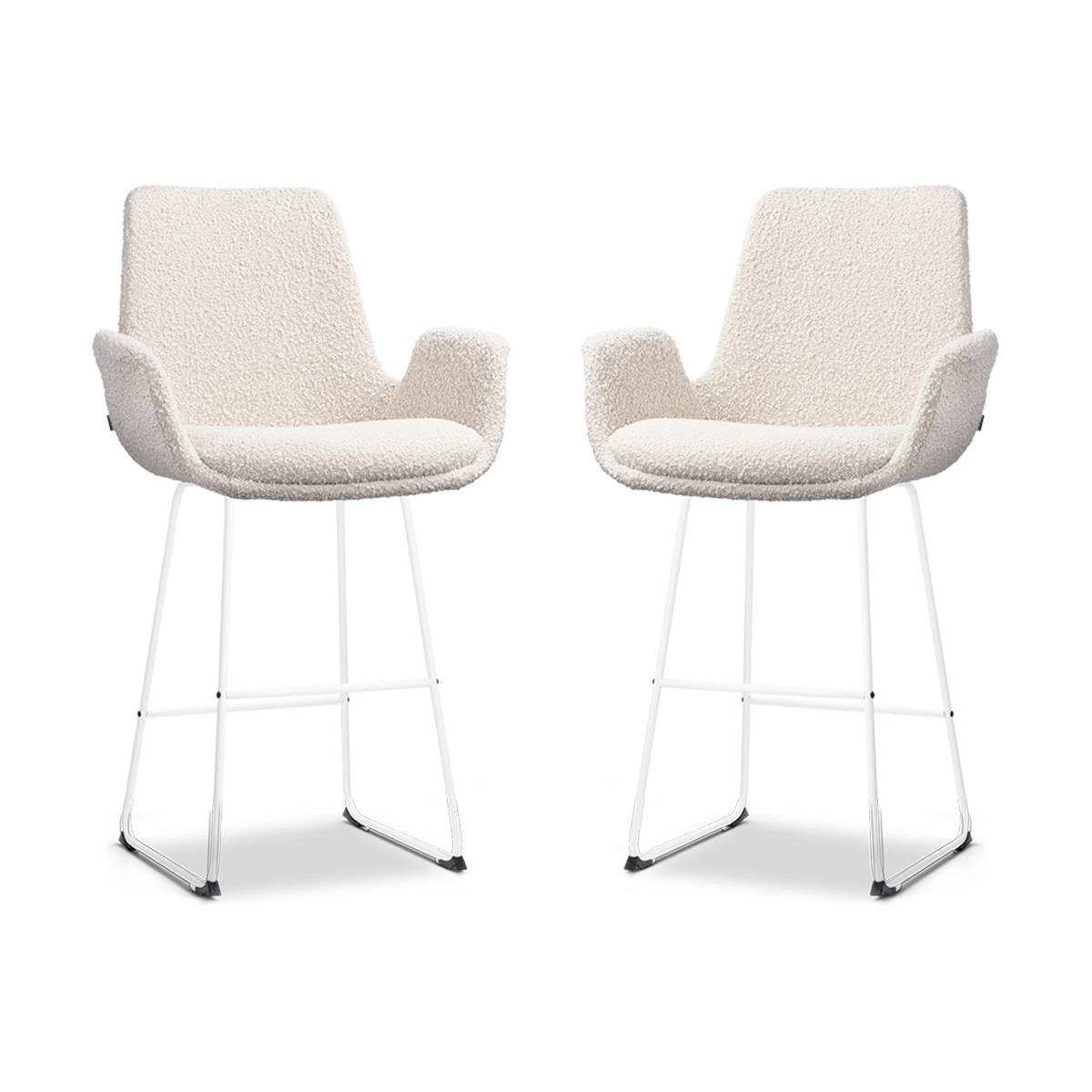Nolon Nino-Eef Barkrukken Set van 2 - Bouclé Beige - Wit - 65 cm