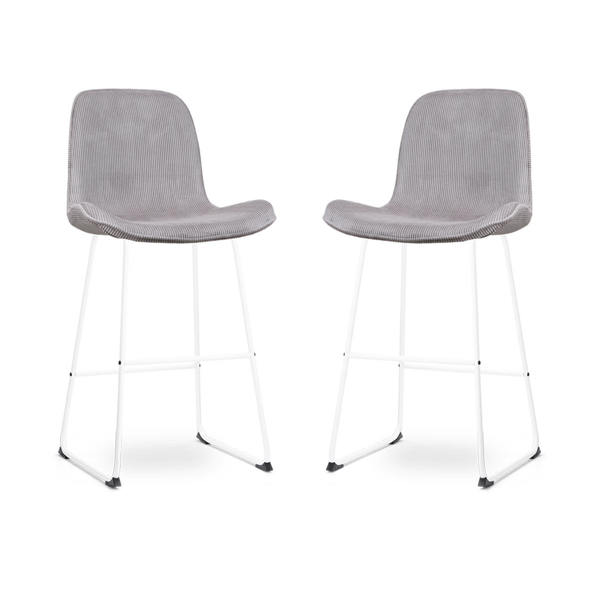 Nolon Nino-Fé Barkrukken Set van 2 - Ribstof Warm Grijs - Wit - 75 cm