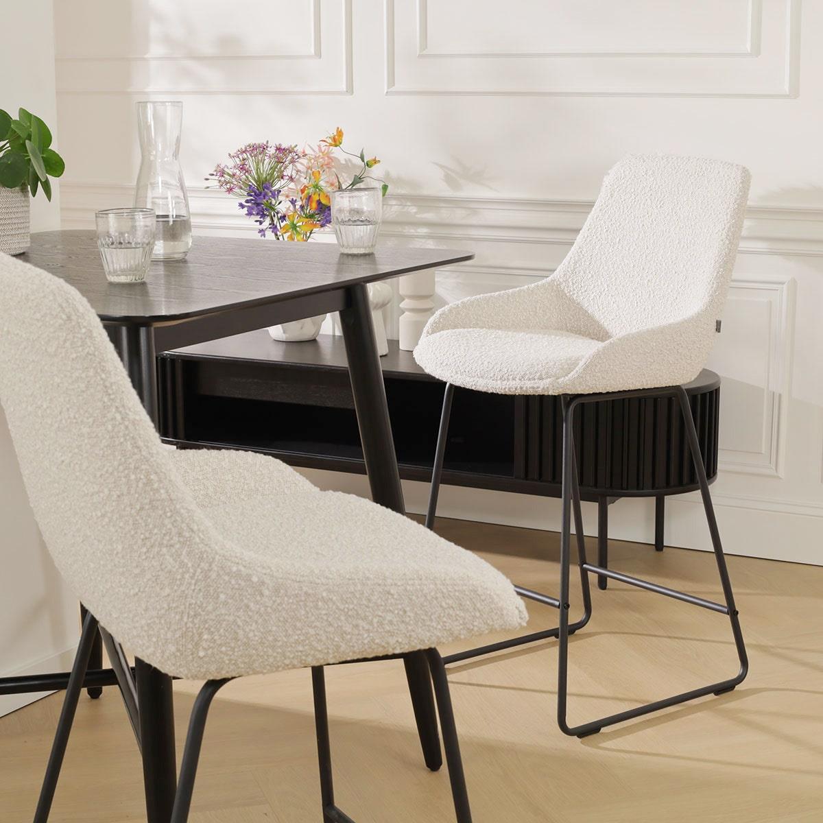 Nolon Nino-Isa Barkrukken Set van 2 - Bouclé Beige - Zwart - 75 cm