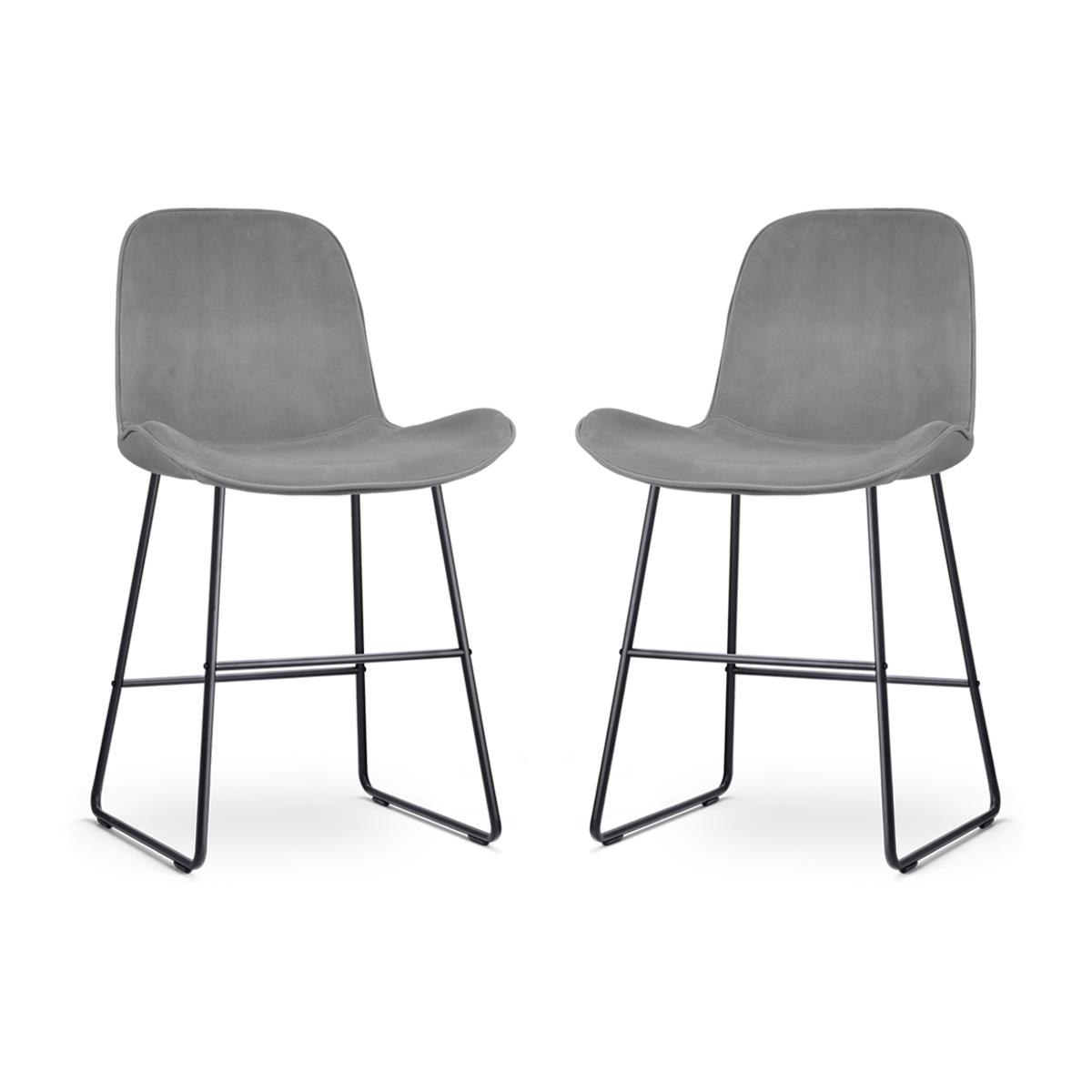 Nolon Nino-Fé Barkrukken Set van 2 - Velvet Grijs - Zwart - 65 cm