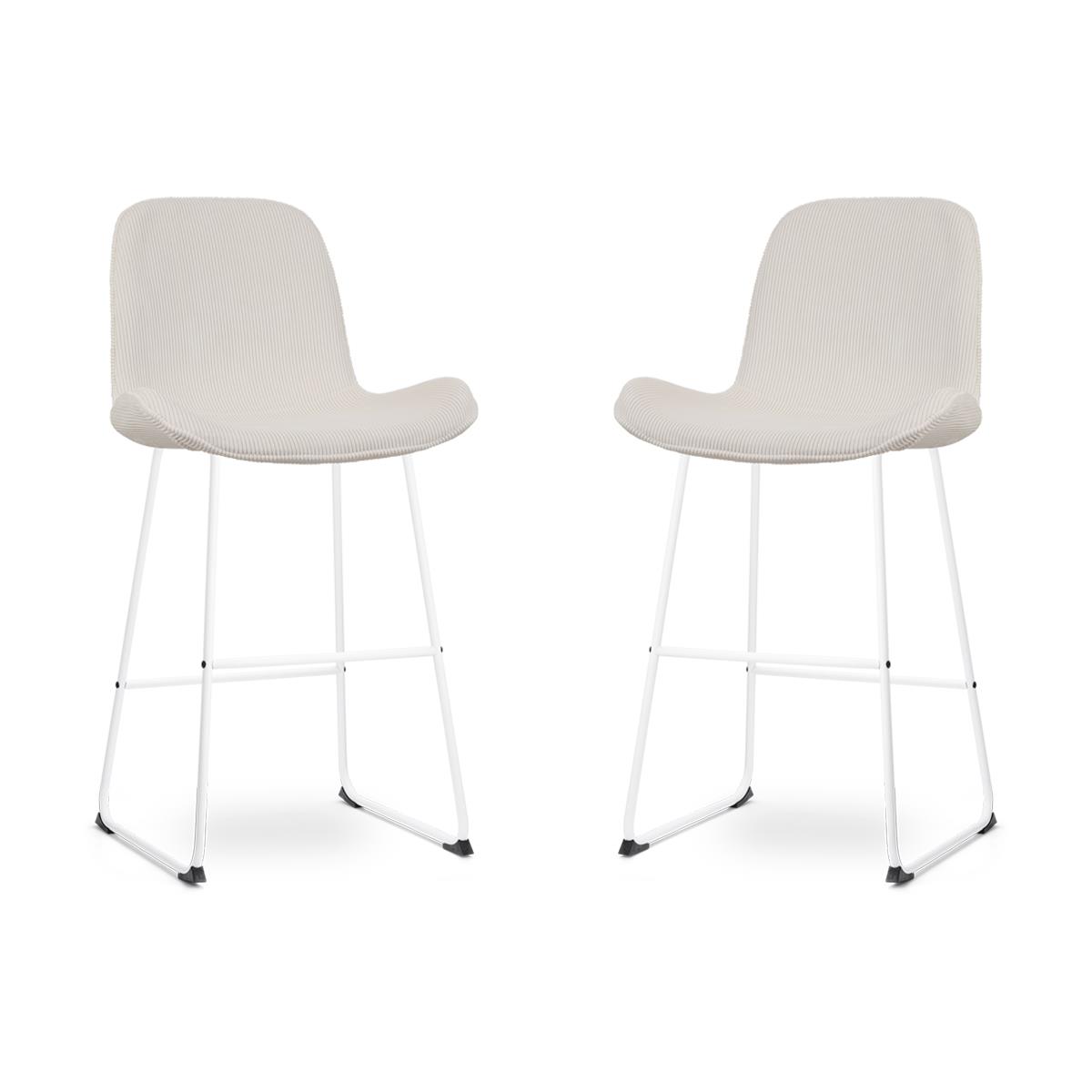 Nolon Nino-Fé Barkrukken Set van 2 - Ribstof Crème - Wit - 75 cm