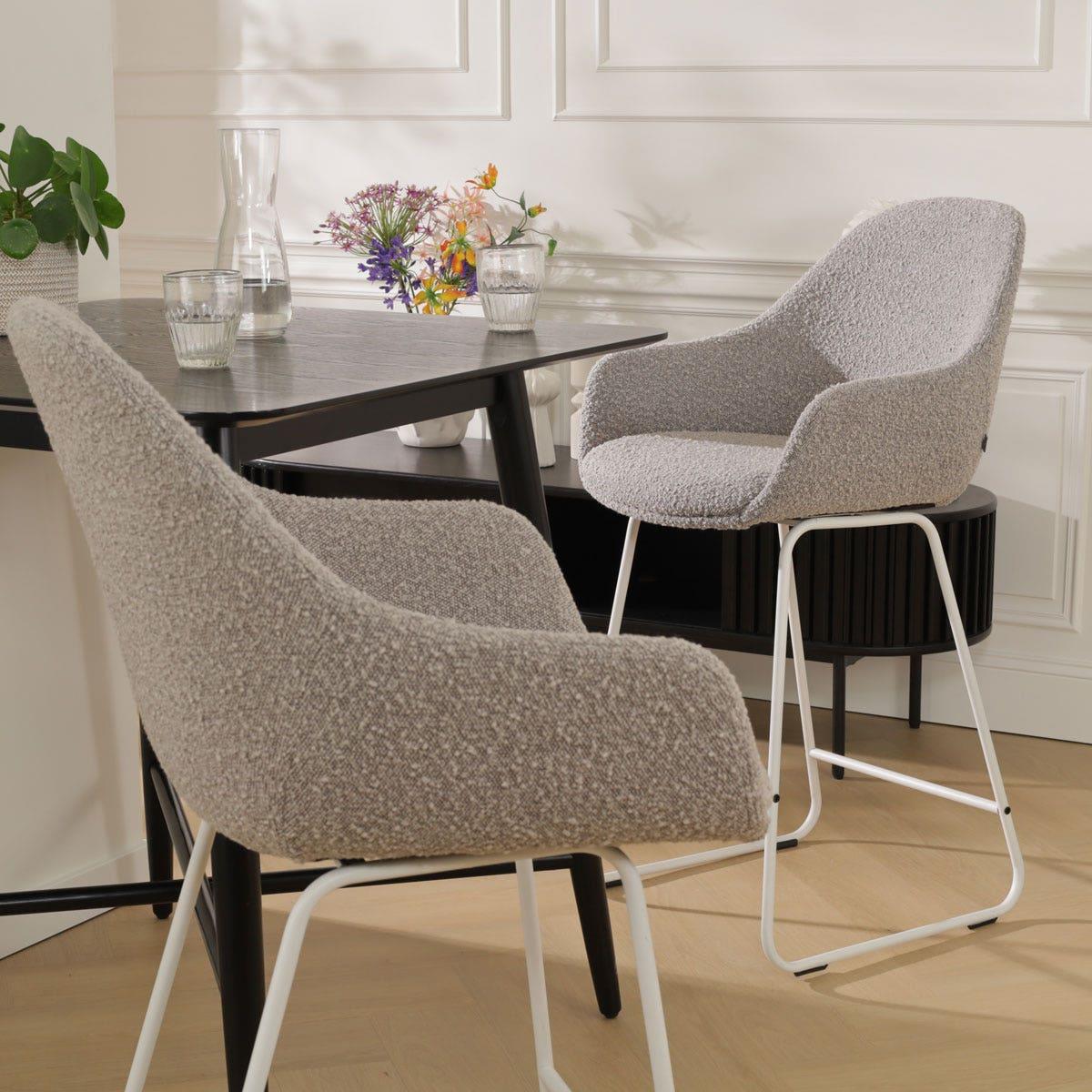 Nolon Nino-Mae Barkrukken Set van 2 - Bouclé Taupe - Wit - 65 cm