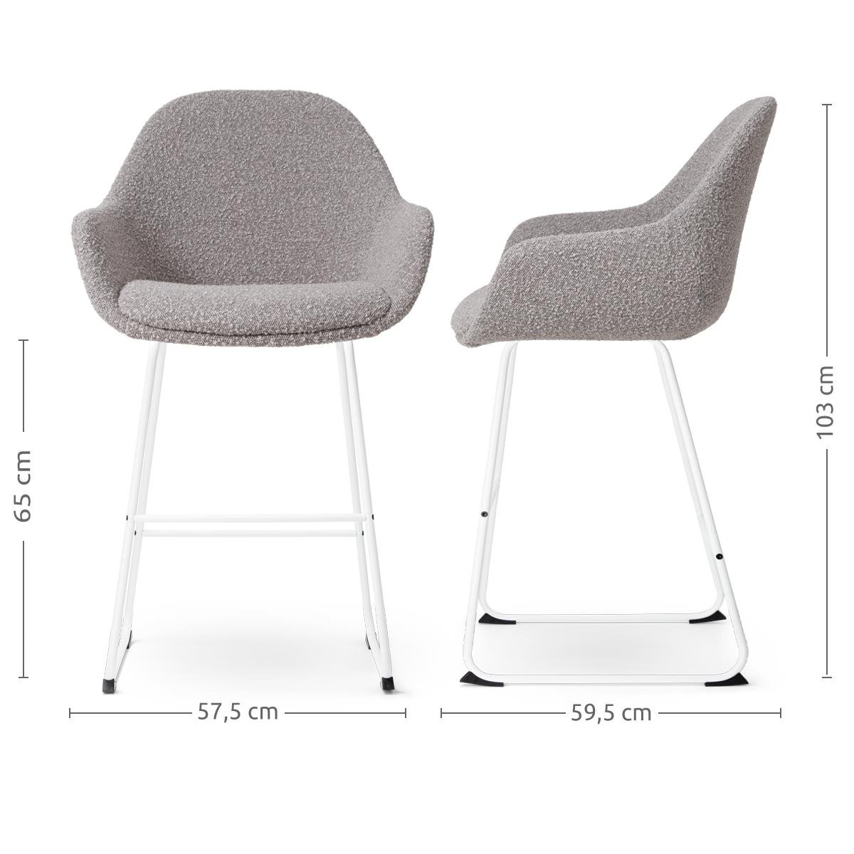 Nolon Nino-Mae Barkrukken Set van 2 - Bouclé Taupe - Wit - 65 cm