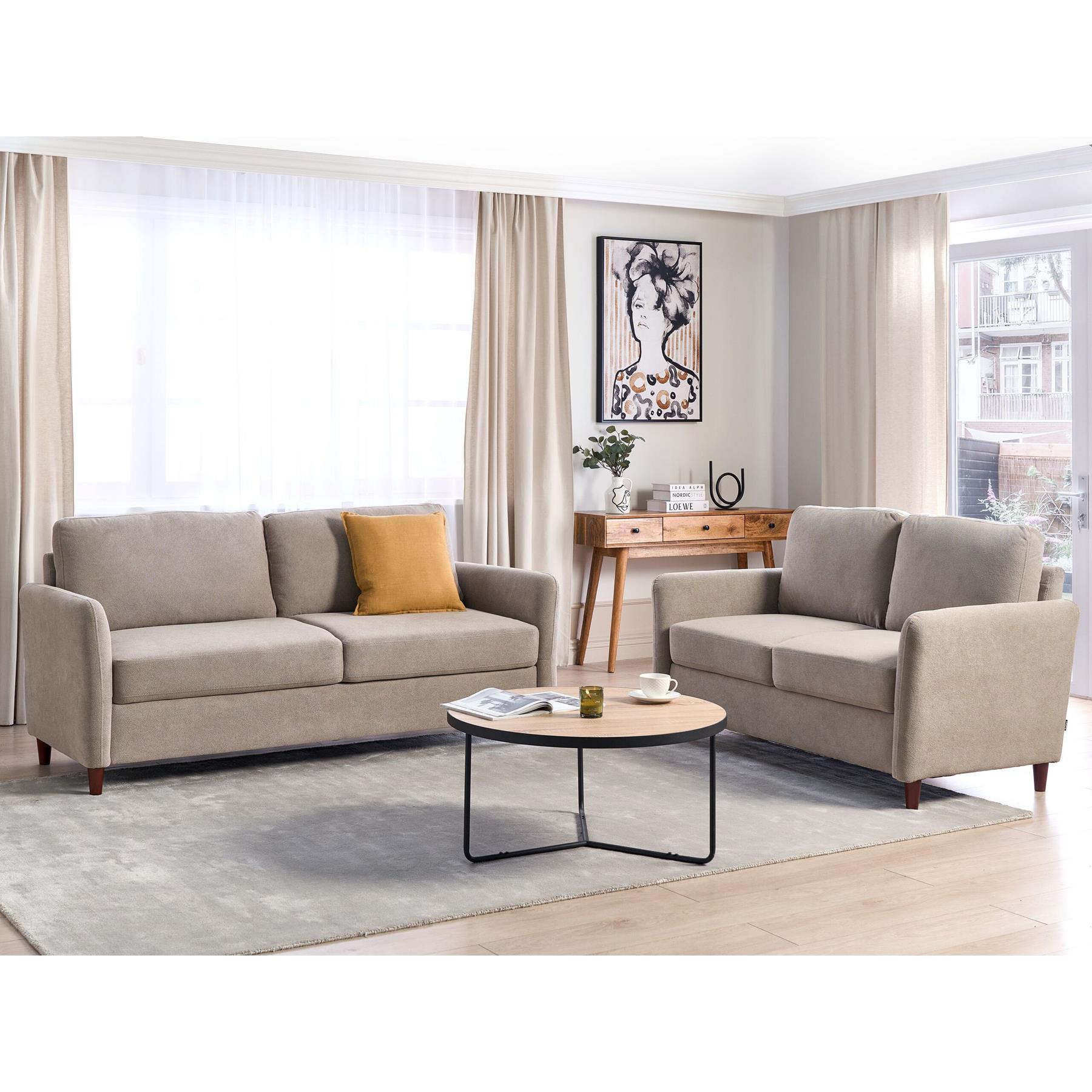 Beliani - MARE - Bankenset met opbergruimte - Taupe - Corduroy