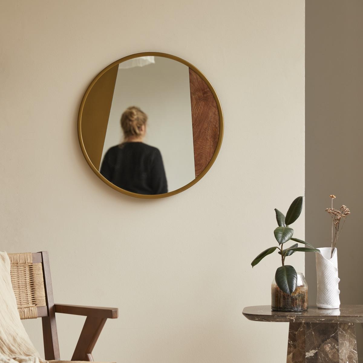 Tikamoon - Ronde spiegel van metaal en hout 60 cm Andrea