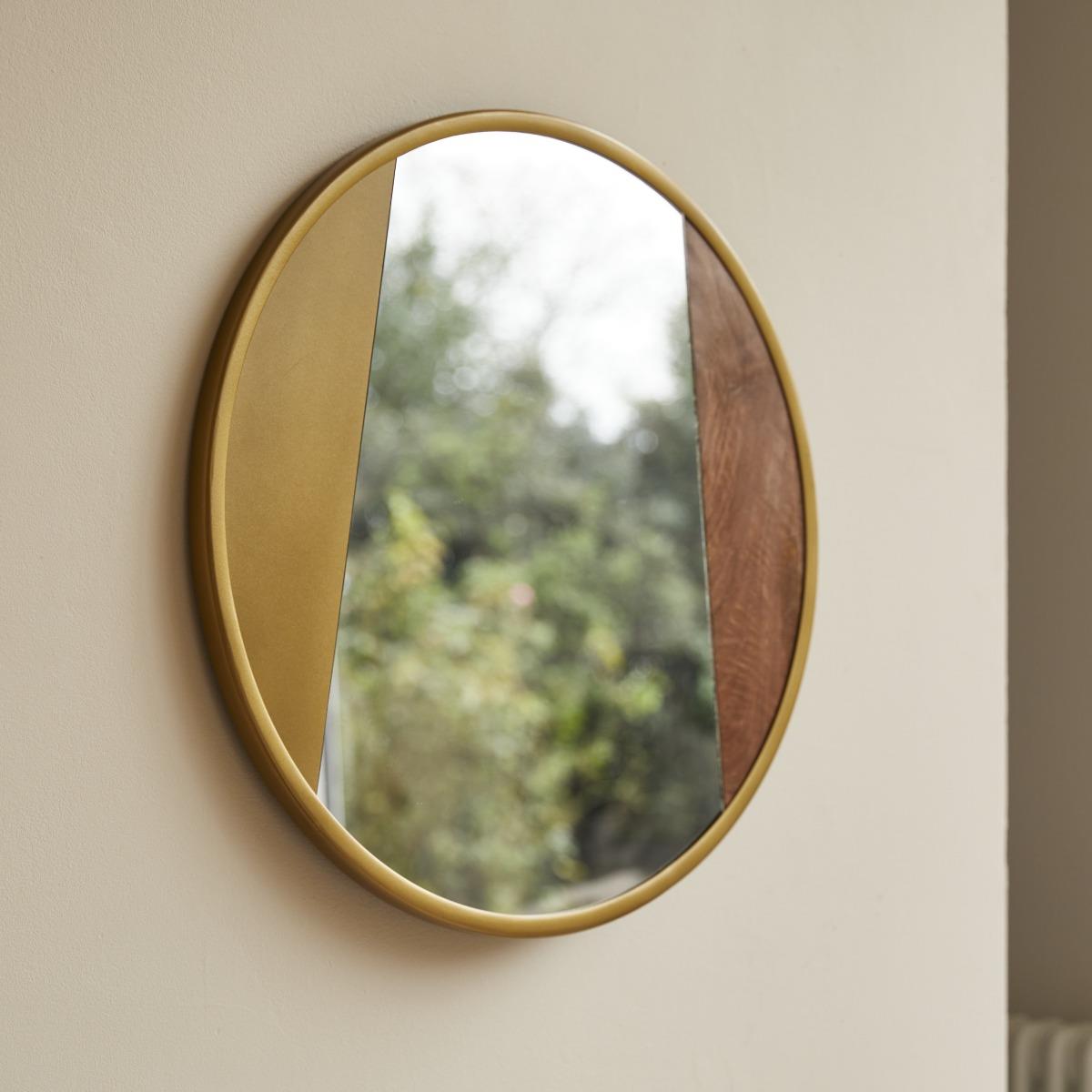 Tikamoon - Ronde spiegel van metaal en hout 60 cm Andrea
