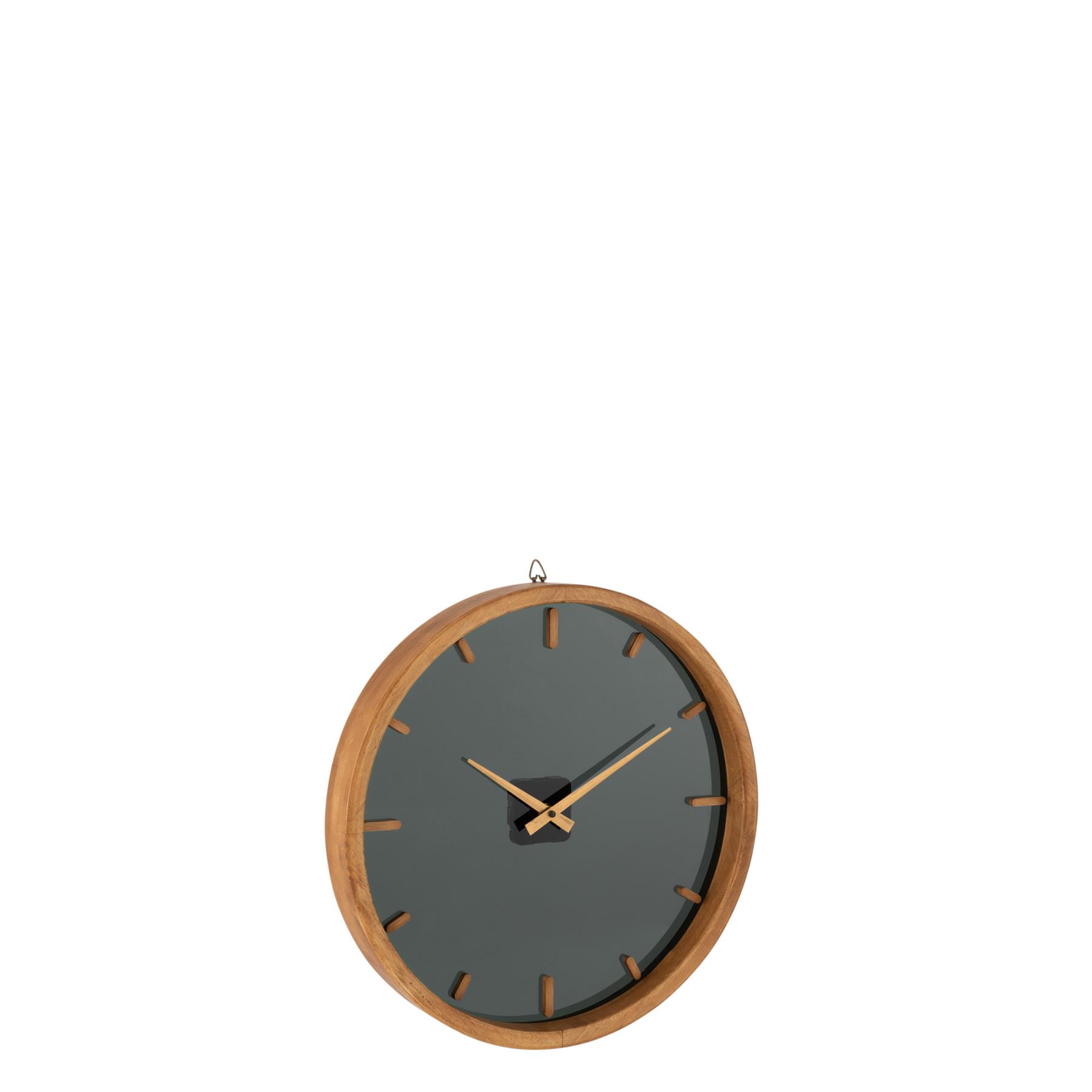 J-Line klok Rond - hout|glas - bruin|zwart - Ø 40 cm