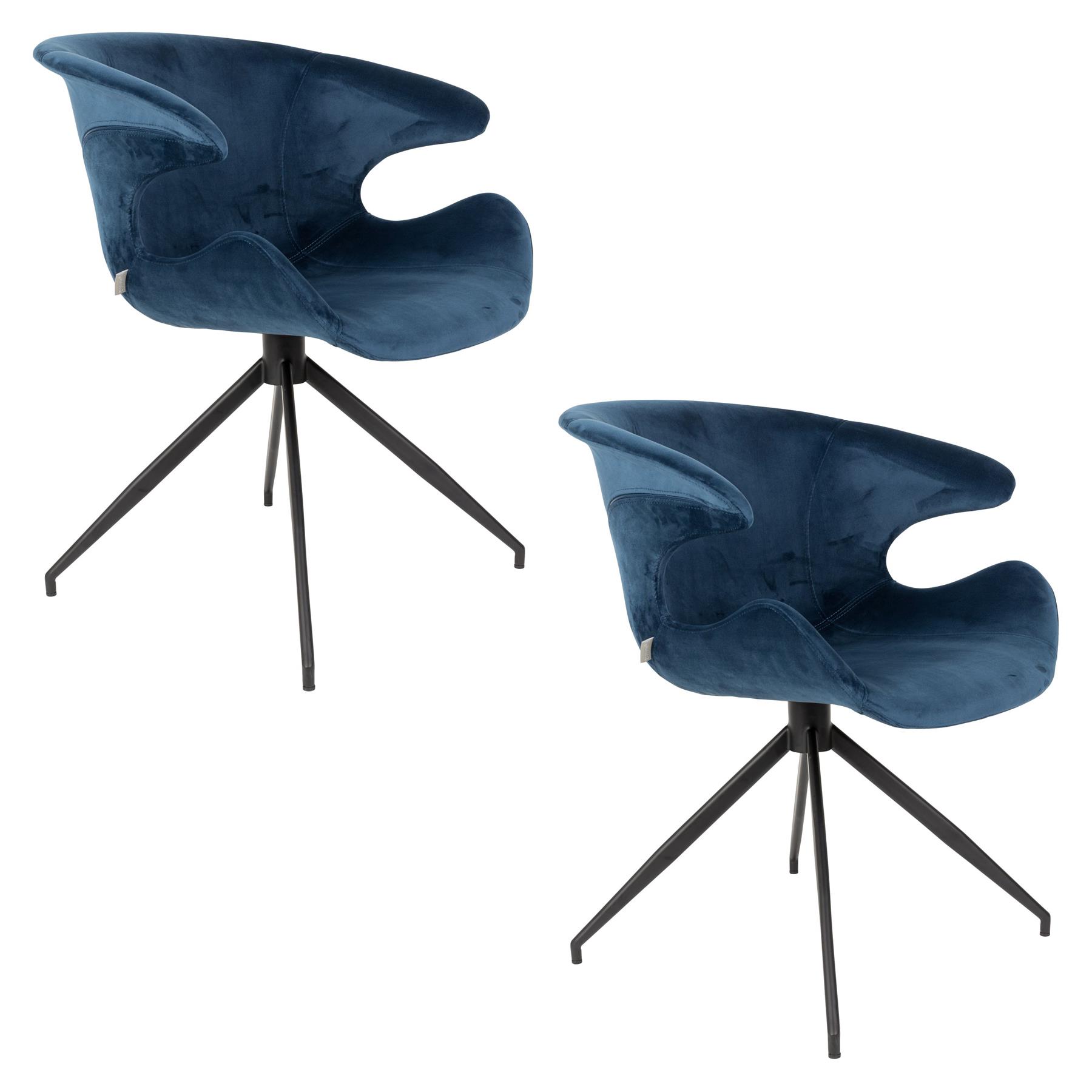 Zuiver Mia Eetkamerstoelen met armleuning Blauw - Set van 2