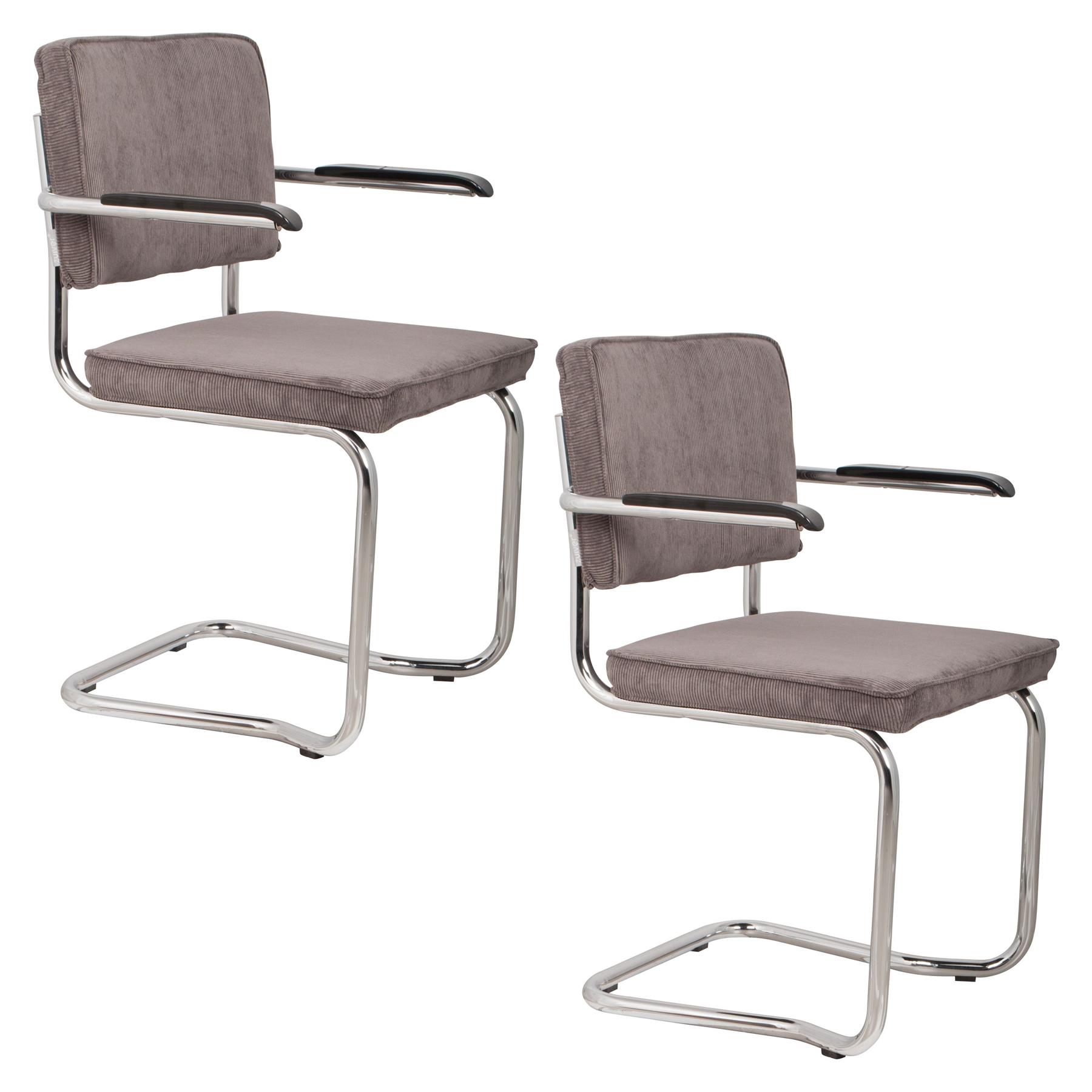 Zuiver Ridge Rib Kink Eetkamerstoelen leuning Grijs - Set van 2