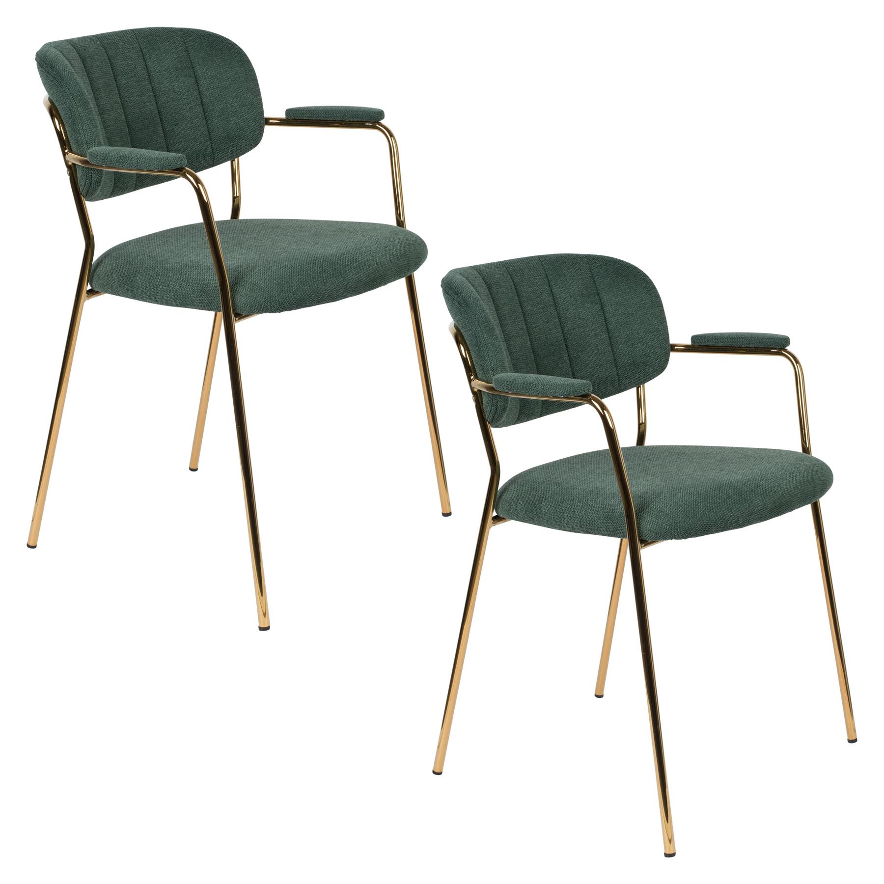 Housecraft Jolien Eetkamerstoelen Goud|Dondergroen - Set van 2