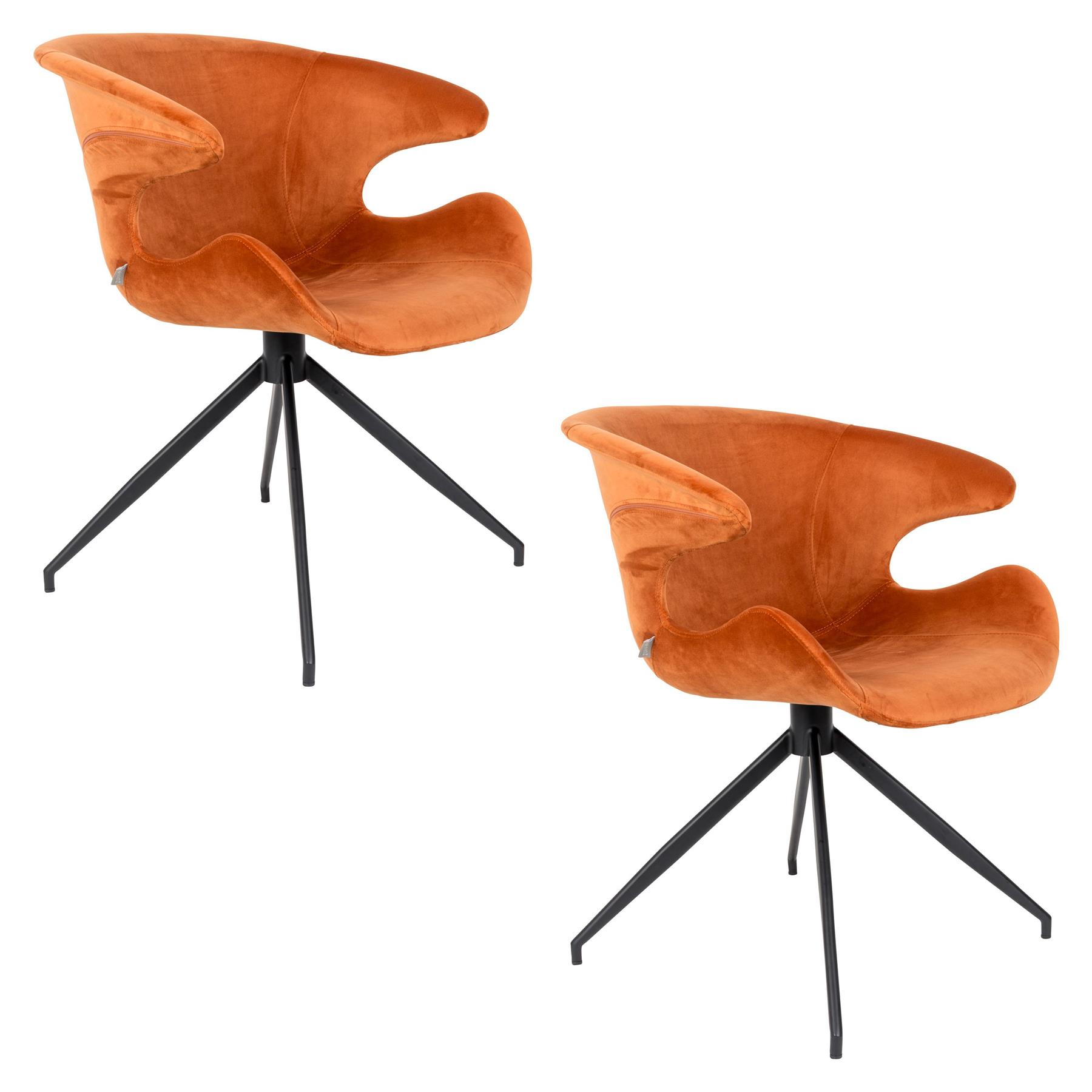 Zuiver Mia Eetkamerstoelen met armleuning Oranje - Set van 2