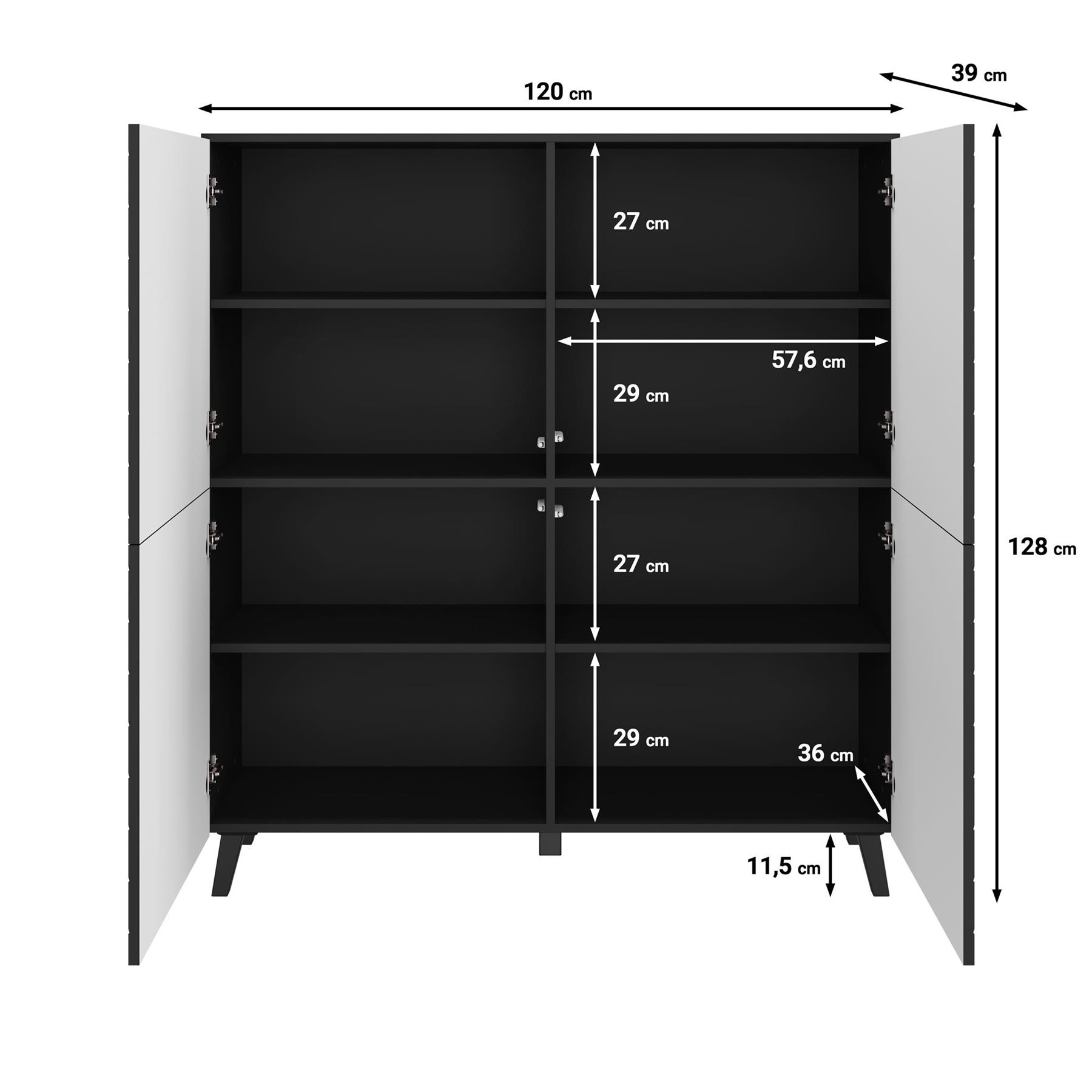 Meubella Dressoir Pulse - Zwart - 120 cm