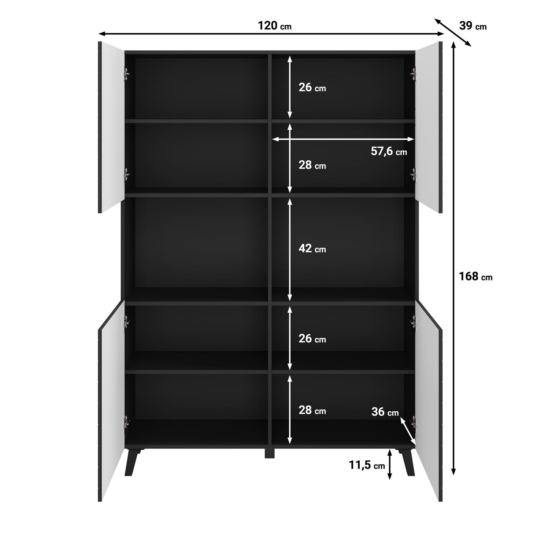 Meubella Dressoir Pulse 2 - Zwart - 120 cm