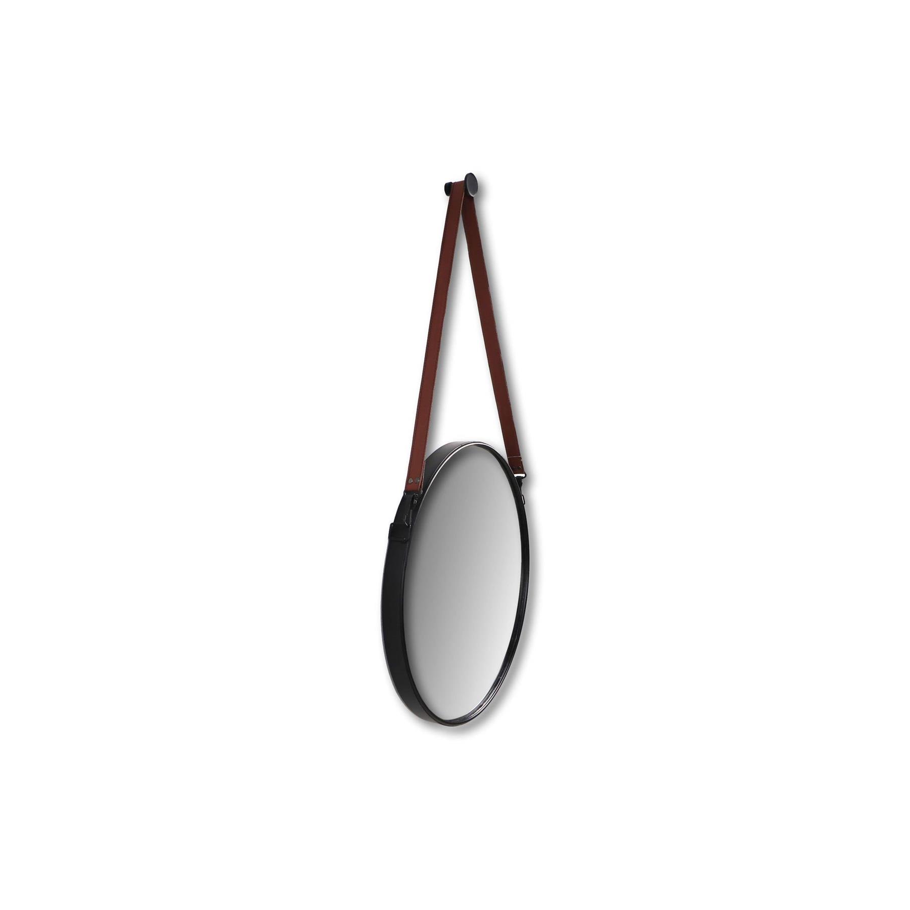 HSM Collection Wandspiegel Zwart Bruin Riem  ø45 cm