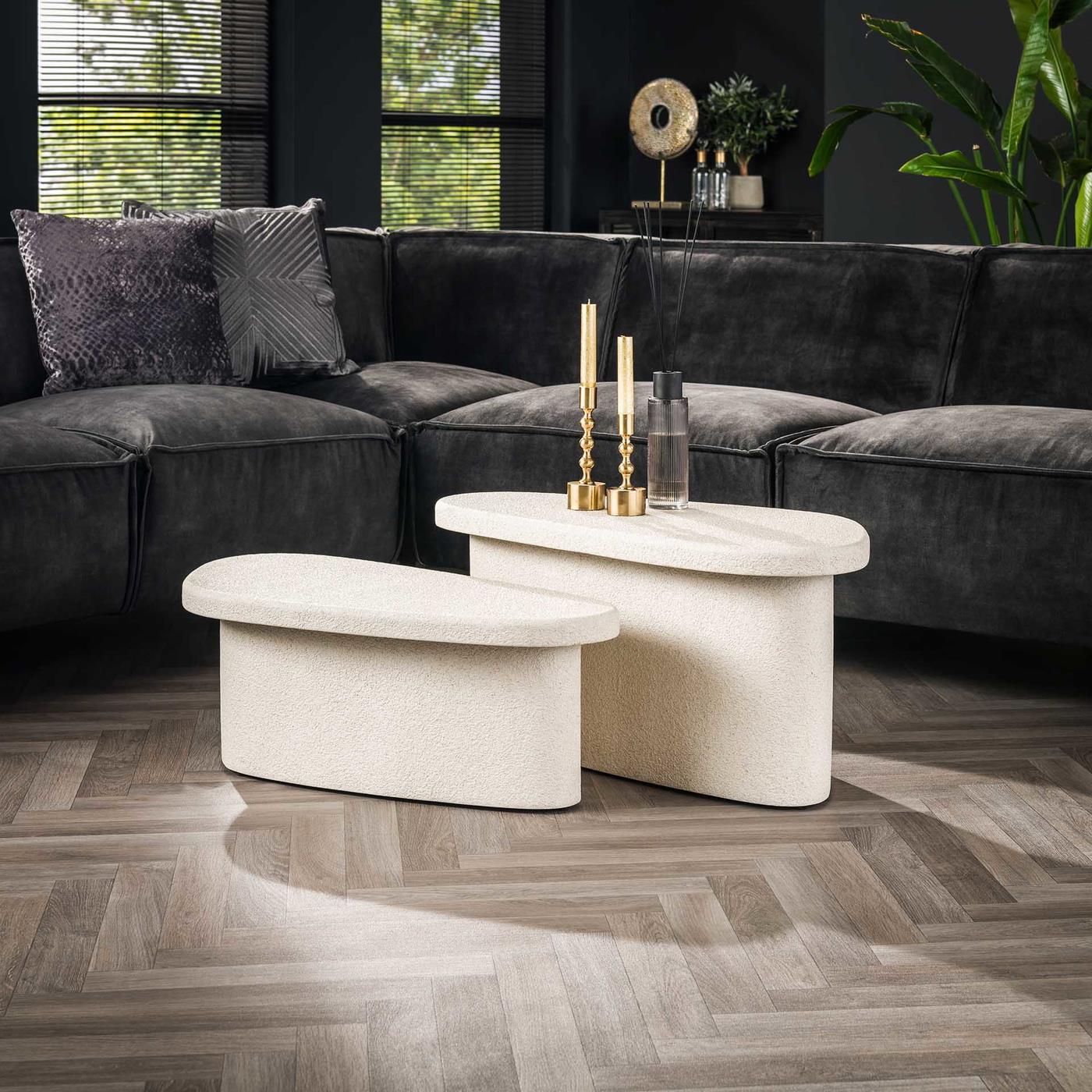 Giga Meubel - Salontafel Beige Set van 2 - 84x40x40cm - Composiet