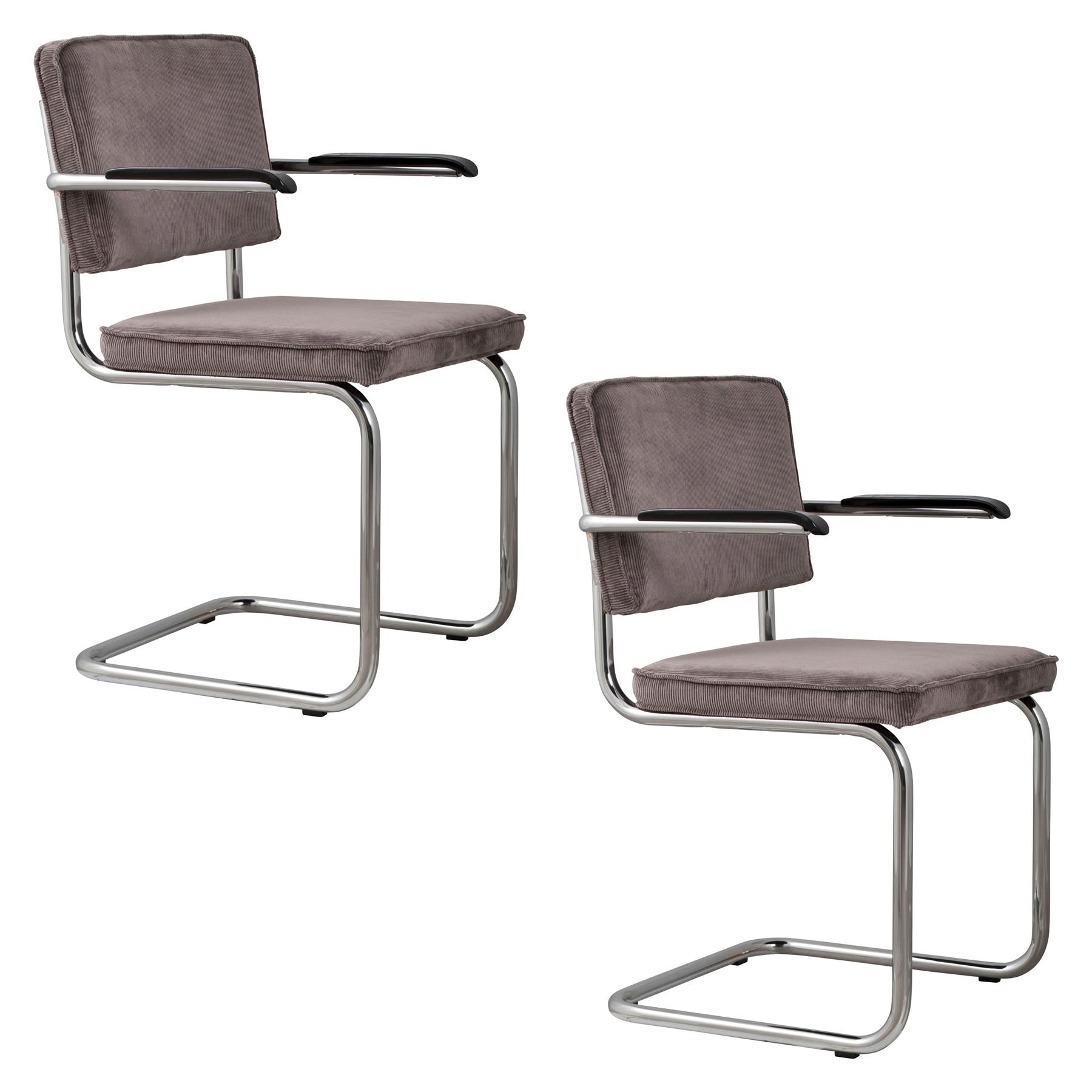 Zuiver Ridge Rib Eetkamerstoelen met armleuning Grijs - Set van 2