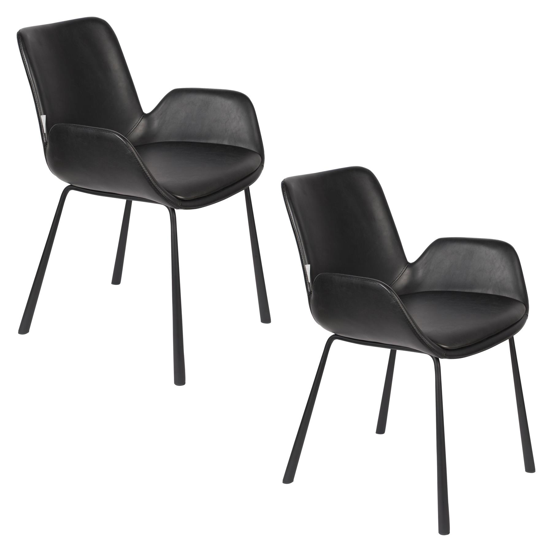 Zuiver Brit LL Eetkamerstoelen met armleuning Zwart - Set van 2