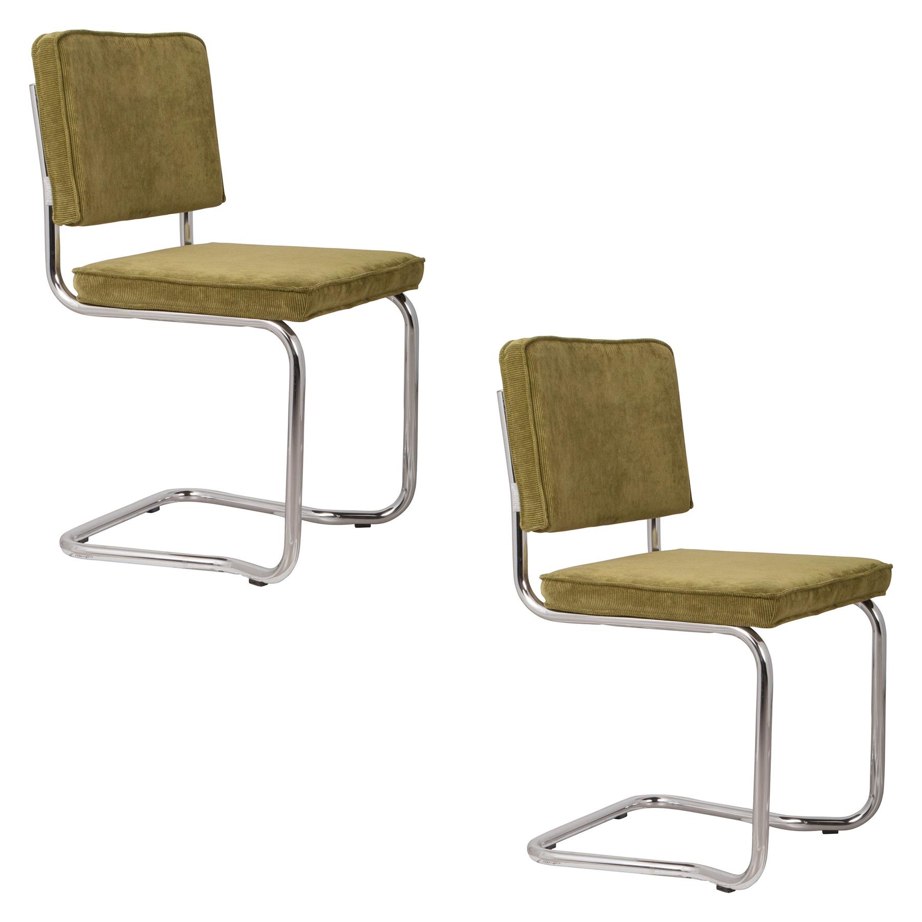 Zuiver Ridge Rib Kink Eetkamerstoelen Groen - Set van 2